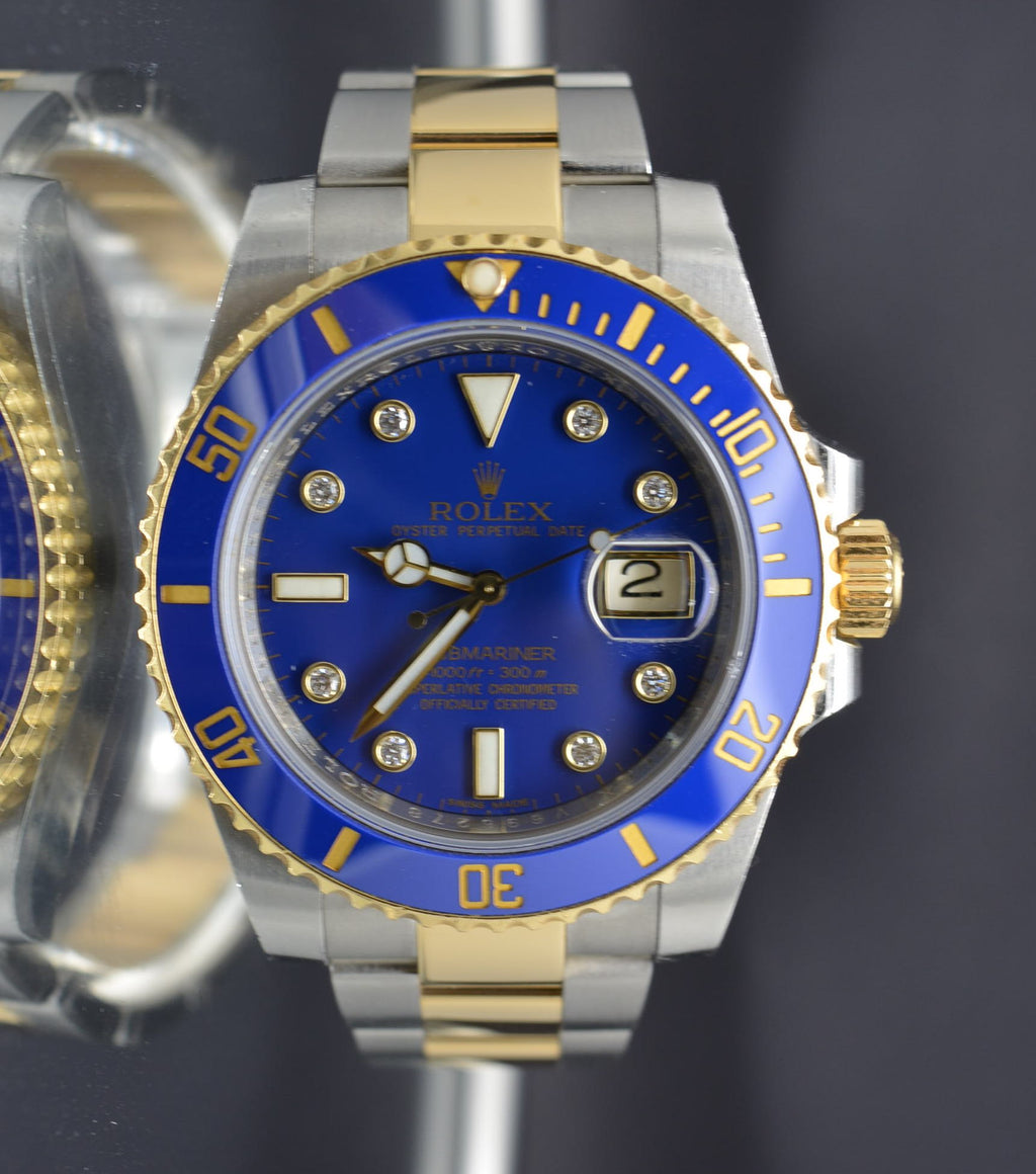 Rolex Gold & Steel Submariner 116613 Factory Diamonds Blue Dial