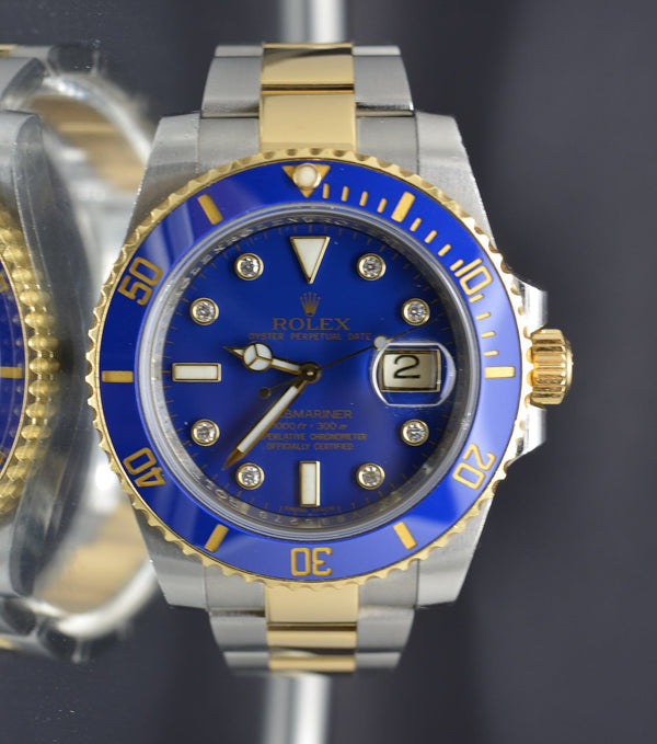 Rolex Gold & Steel Submariner 116613 Factory Diamonds Blue Dial