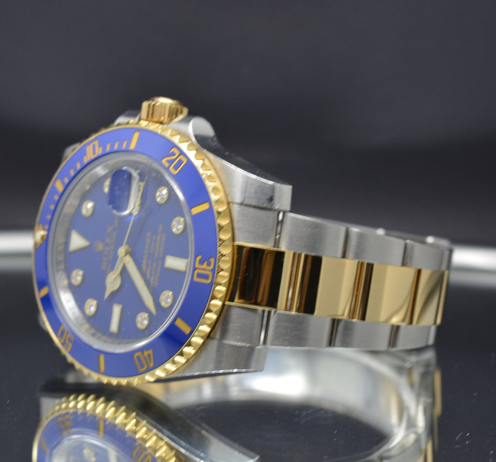 Rolex Gold & Steel Submariner 116613 Factory Diamonds Blue Dial