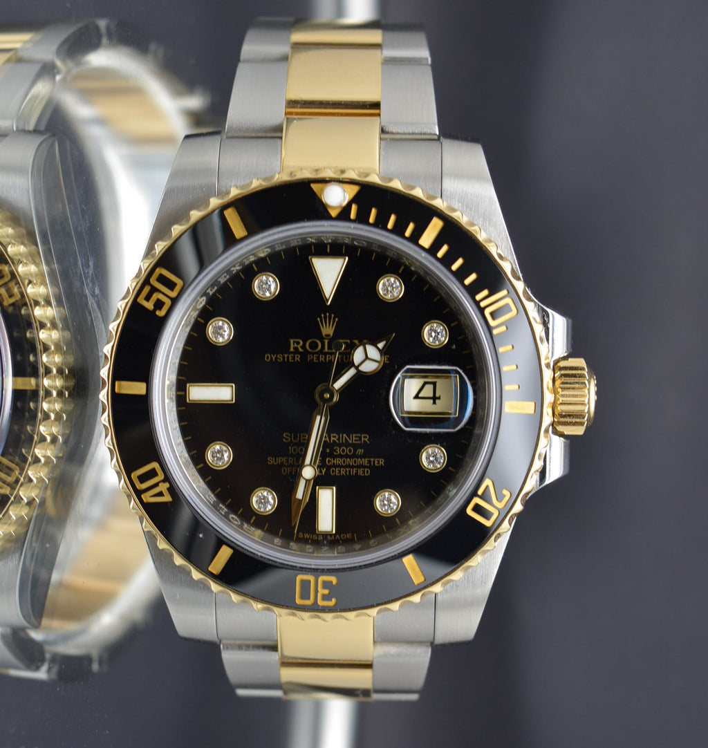 Rolex Gold & Steel Submariner 116613 Factory Diamonds Black Dial