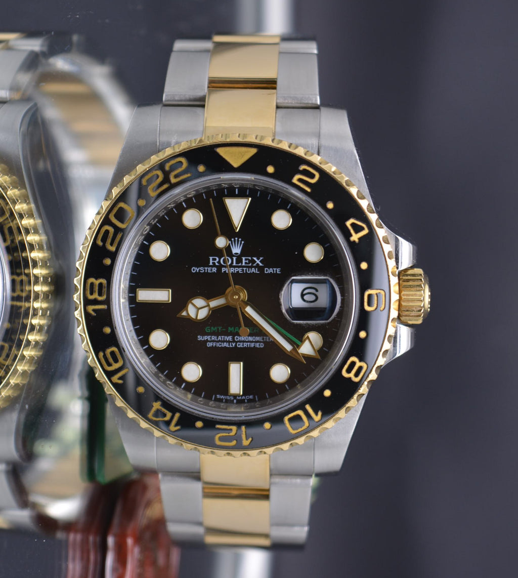 Rolex GMT Master II 116713 18k Y Gold & Steel 2 Tone Box & papers