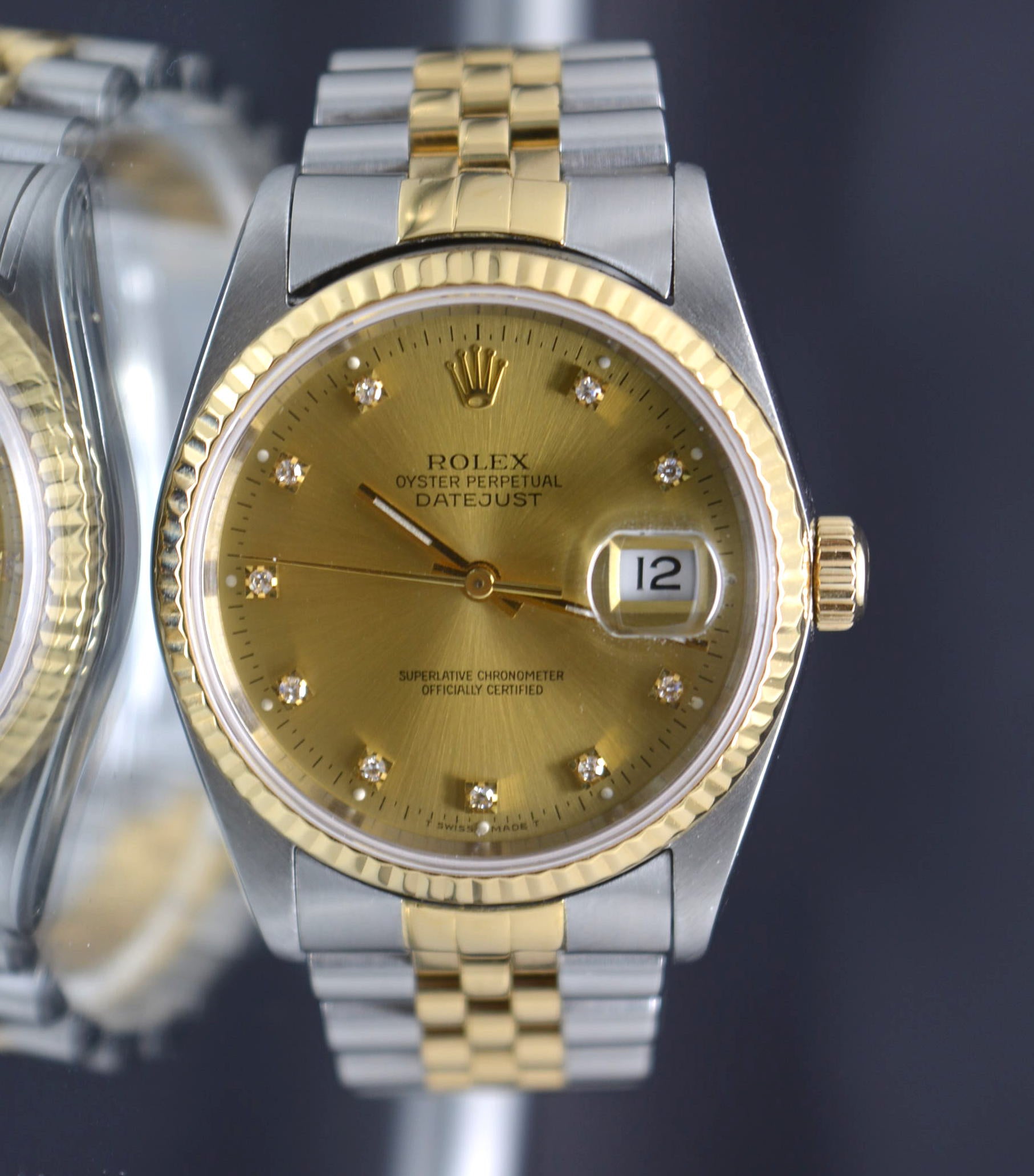 Rolex DateJust 16233 18k Yellow Gold & Steel 36mm Factory Diamond