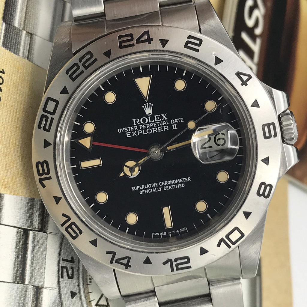 Rolex Explorer II 16550 Original Dial & Hands Full Set 1987 Heavy Patina Papers