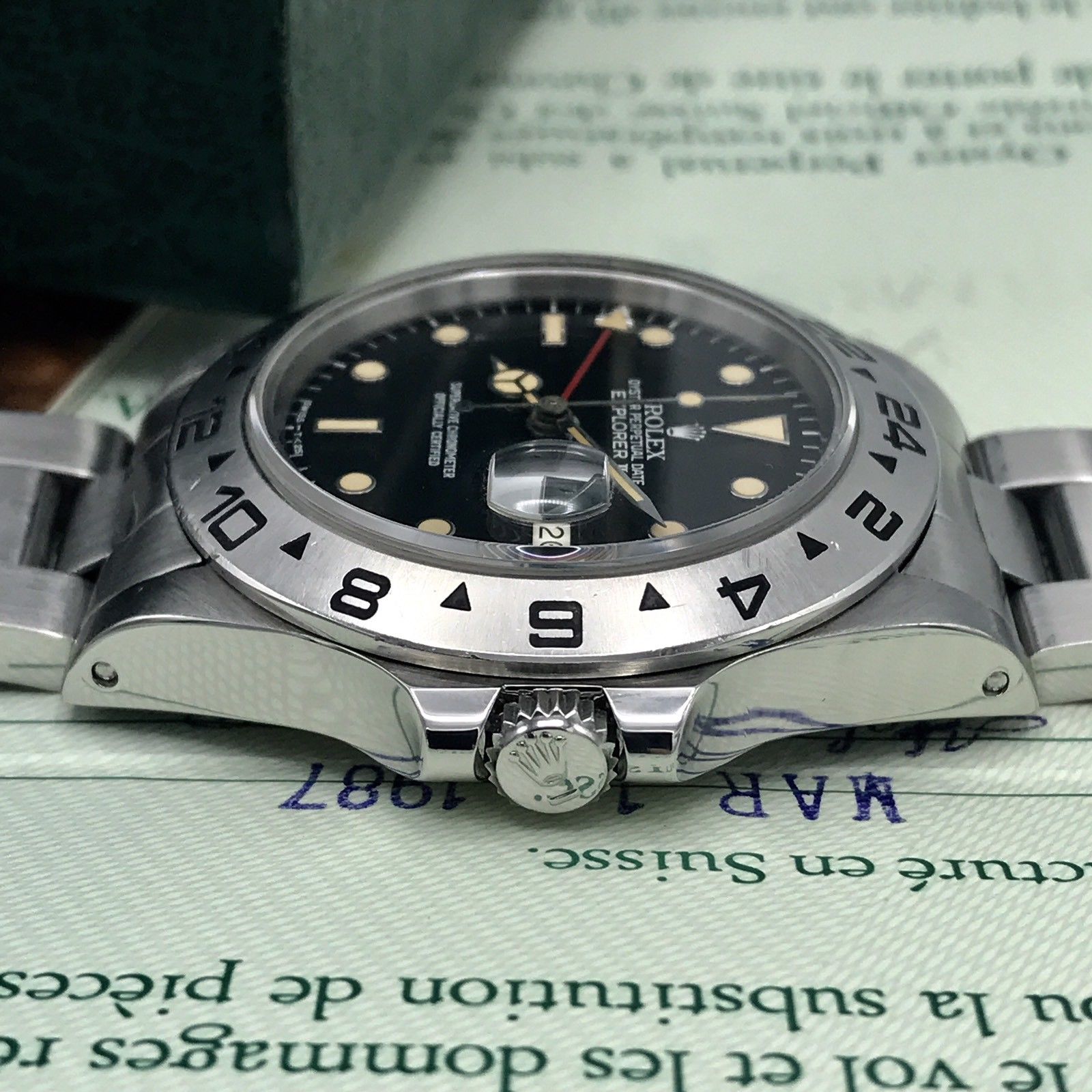Rolex Explorer II 16550 Original Dial & Hands Full Set 1987 Heavy Patina Papers