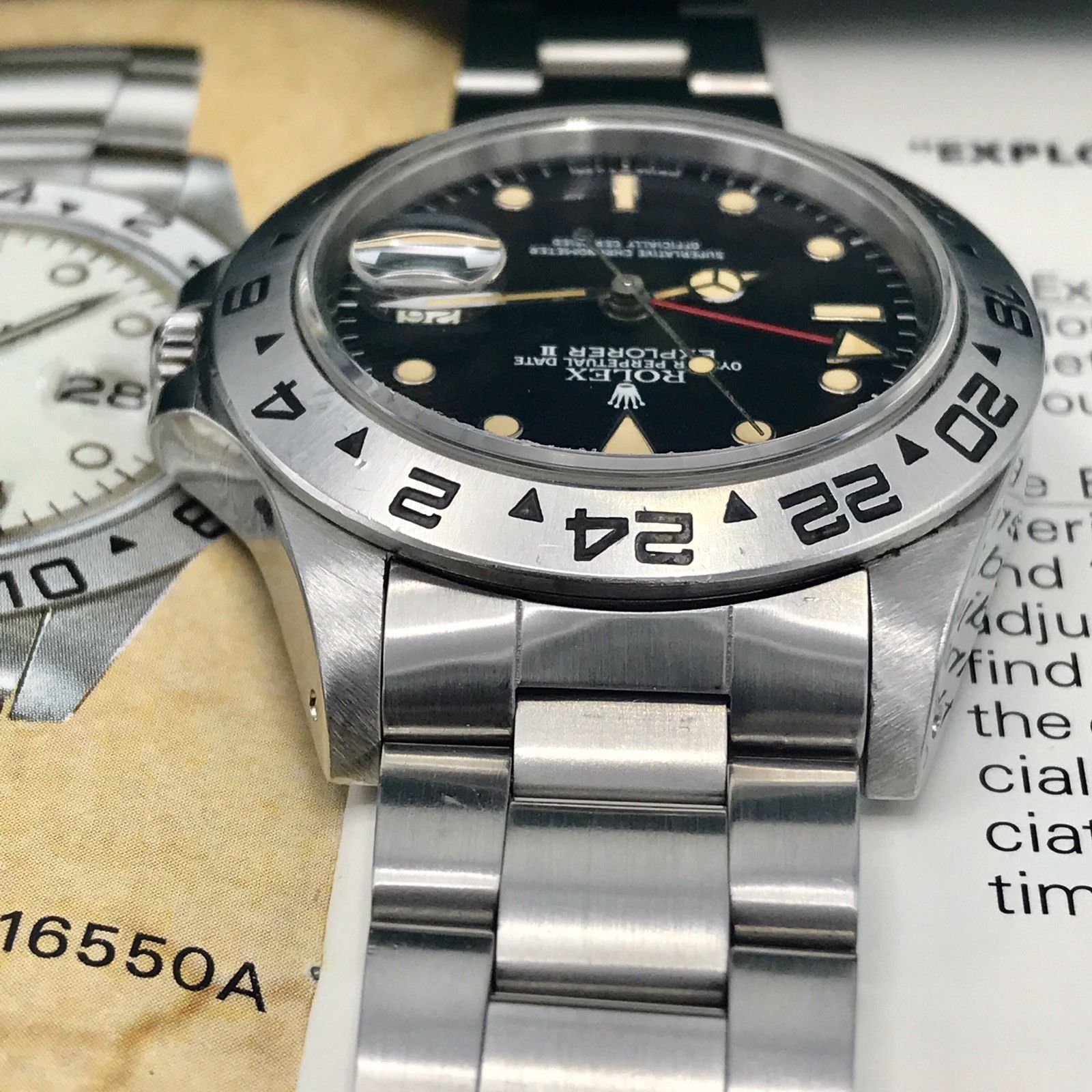 Rolex Explorer II 16550 Original Dial & Hands Full Set 1987 Heavy Patina Papers
