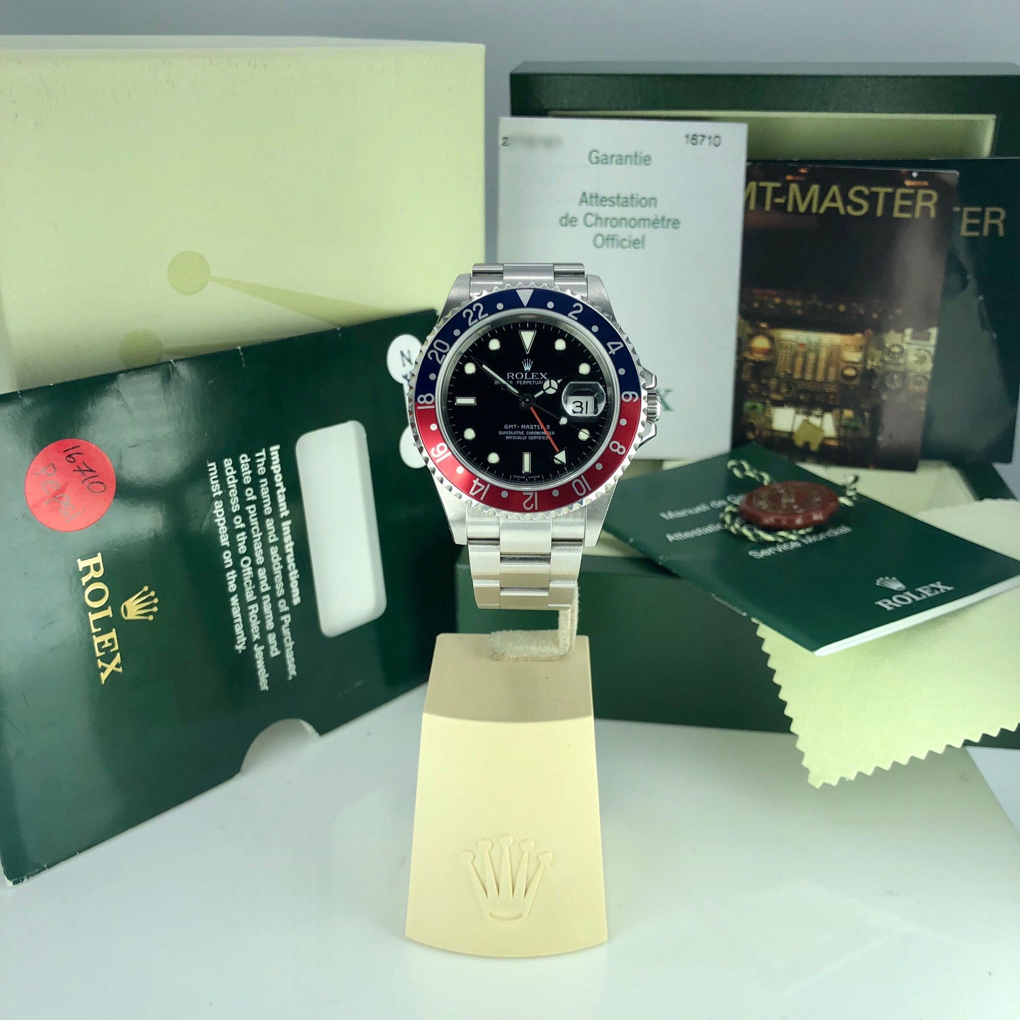 2008 Rolex GMT Master II 16710 Pepsi Unpolished Full Set Box & Papers Z serial