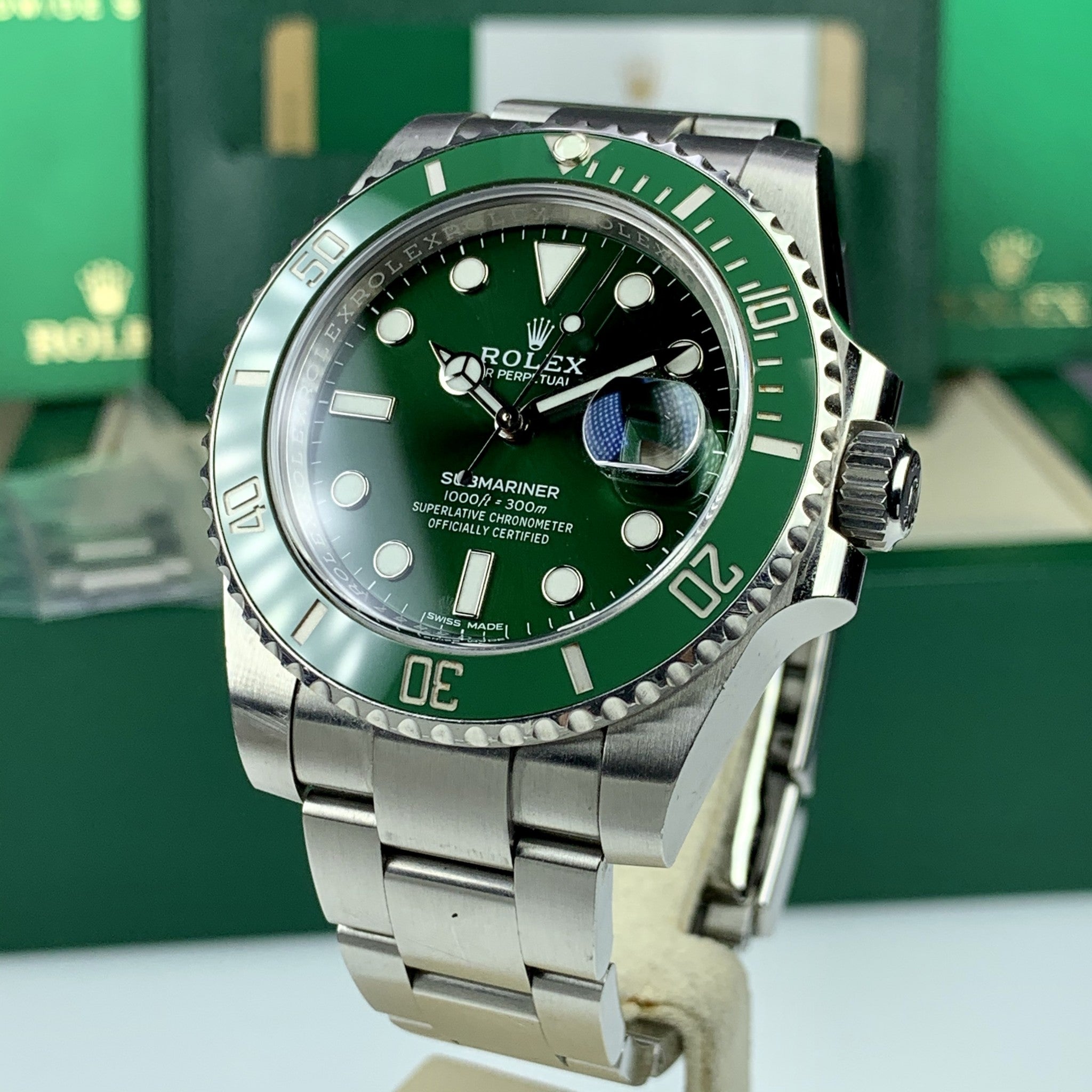 2017 UnPolished Rolex 116610LV Submariner Anniversary Hulk Full Stickers Box & Card