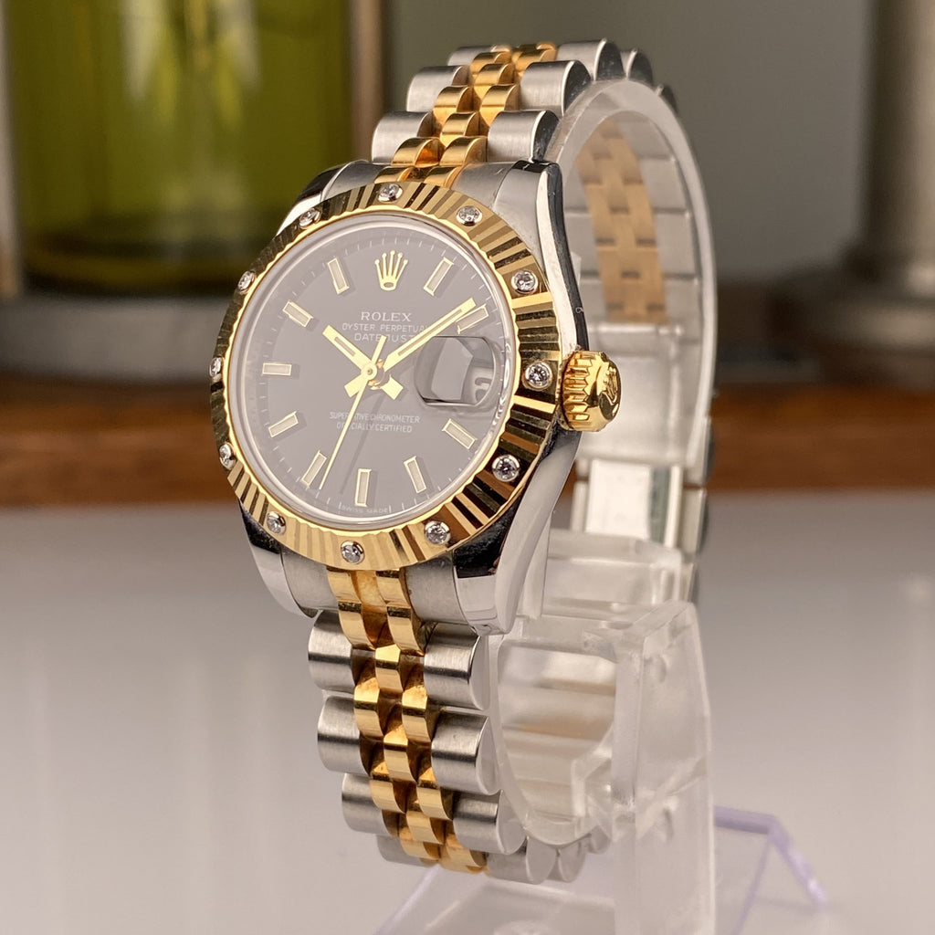Rolex Lady-Datejust 26mm Jubilee Bracelets 179313 Black Factory Diamonds