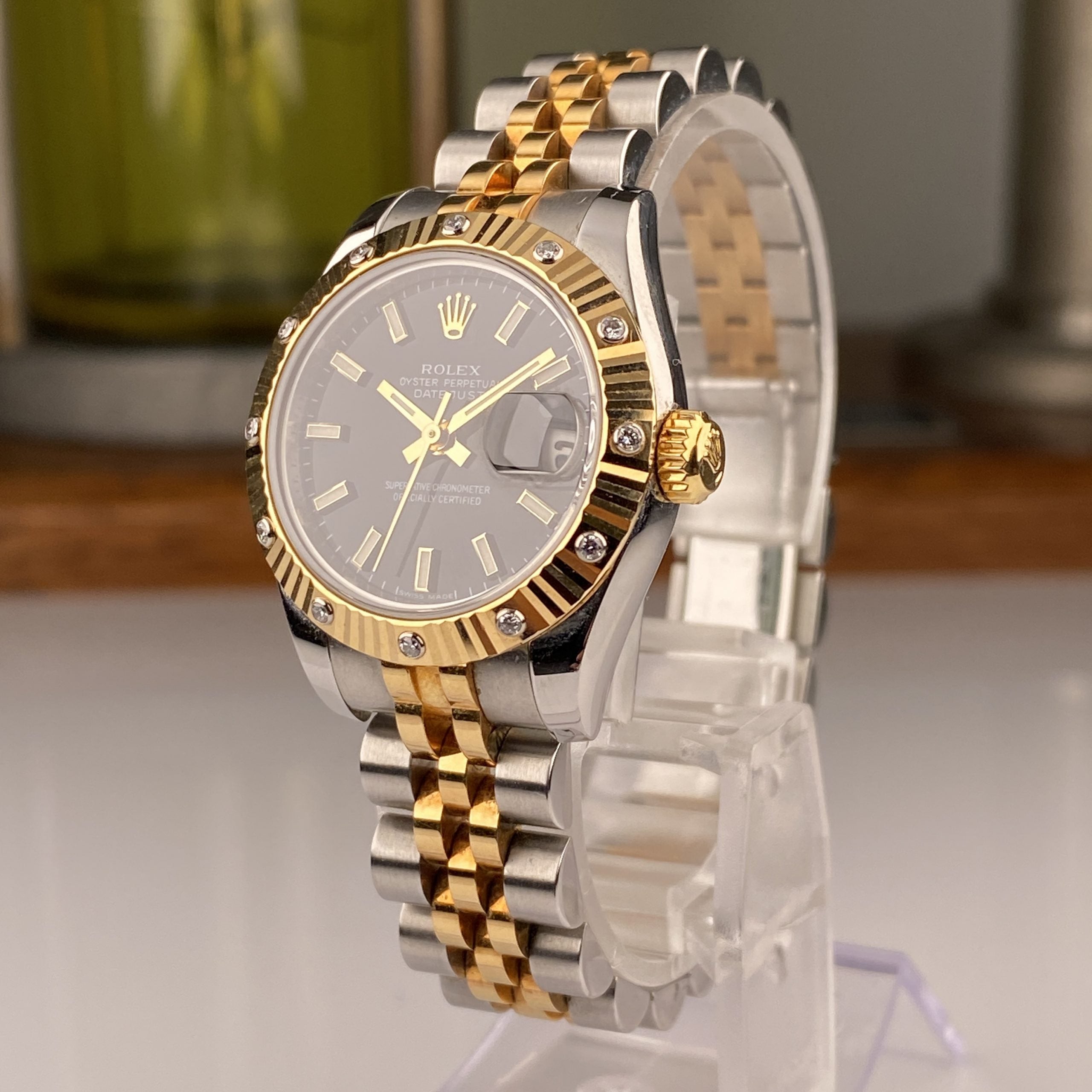 Rolex Lady-Datejust 26mm Jubilee Bracelets 179313 Black Factory Diamonds