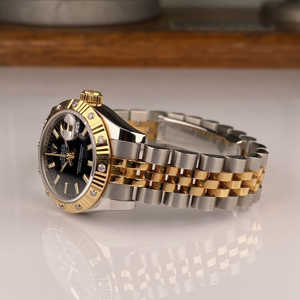 Rolex Lady-Datejust 26mm Jubilee Bracelets 179313 Black Factory Diamonds