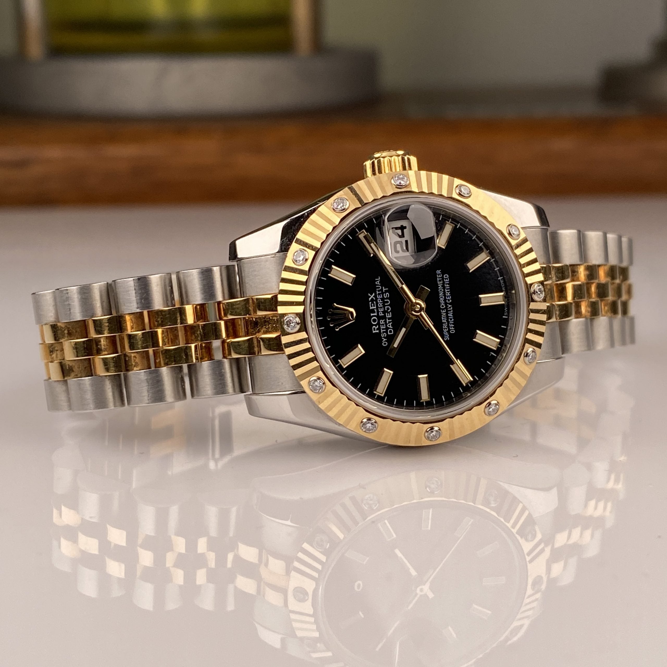 Rolex Lady-Datejust 26mm Jubilee Bracelets 179313 Black Factory Diamonds