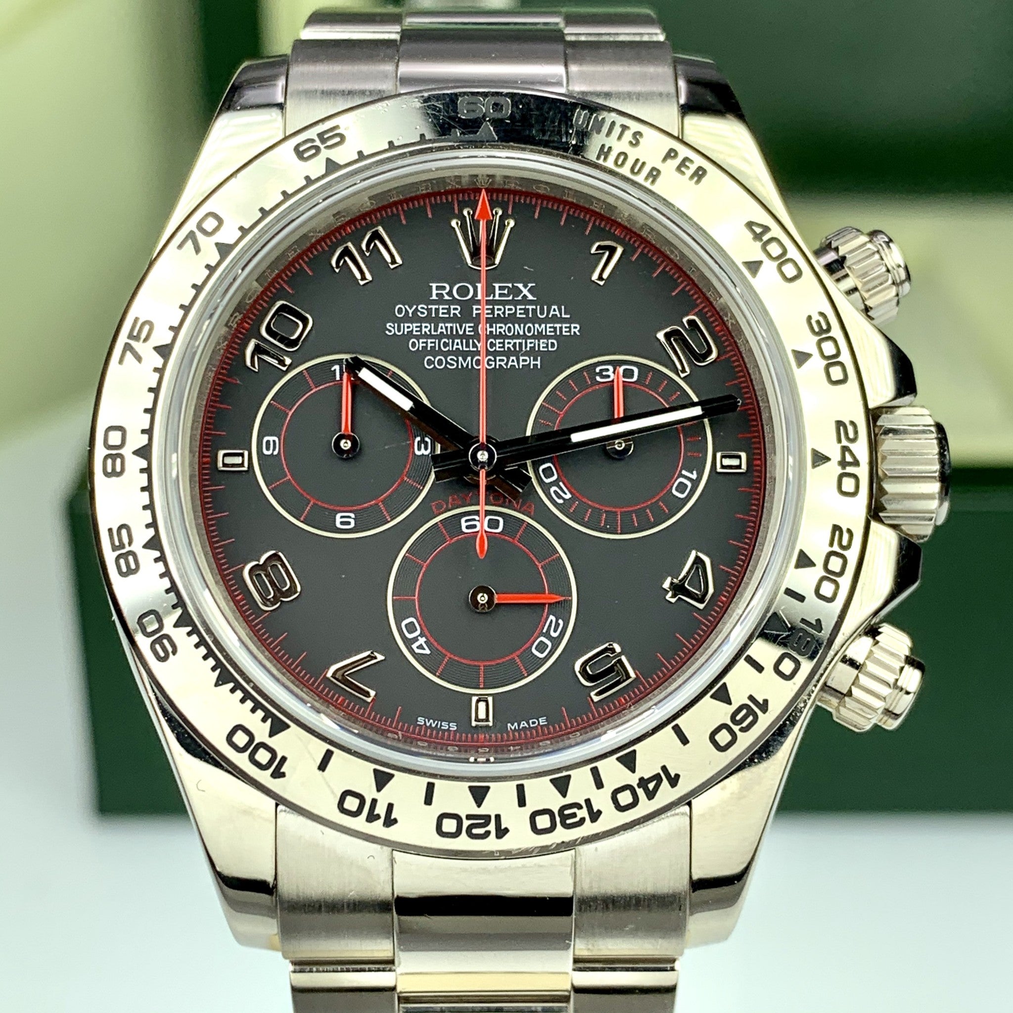 2007 Rolex Daytona 116509 White Gold Grey Dial Arabic Numbers Full Set Box and Papers Unpolished