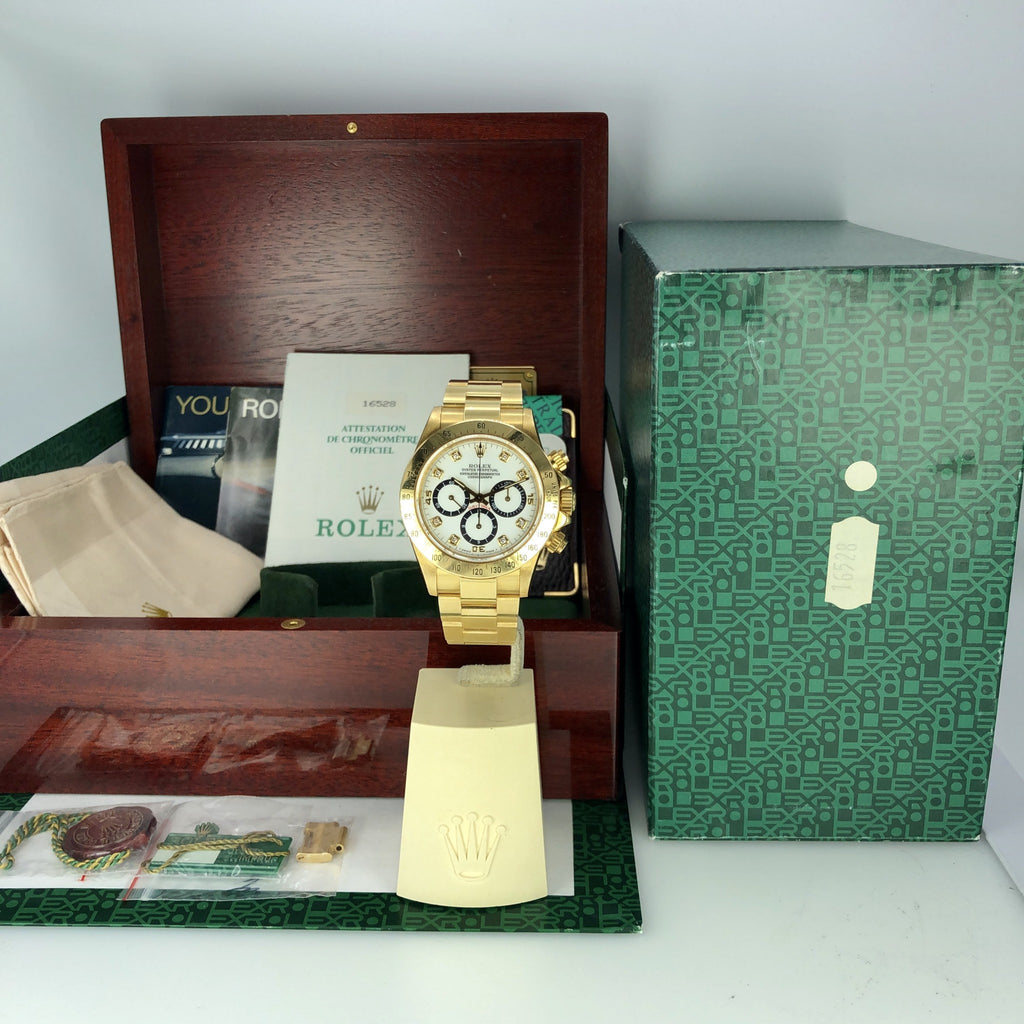 1988 Vintage Rolex Daytona 16528 Zenith Porcelain Diamonds 4 line Dial R Serial Full Set Paper Box
