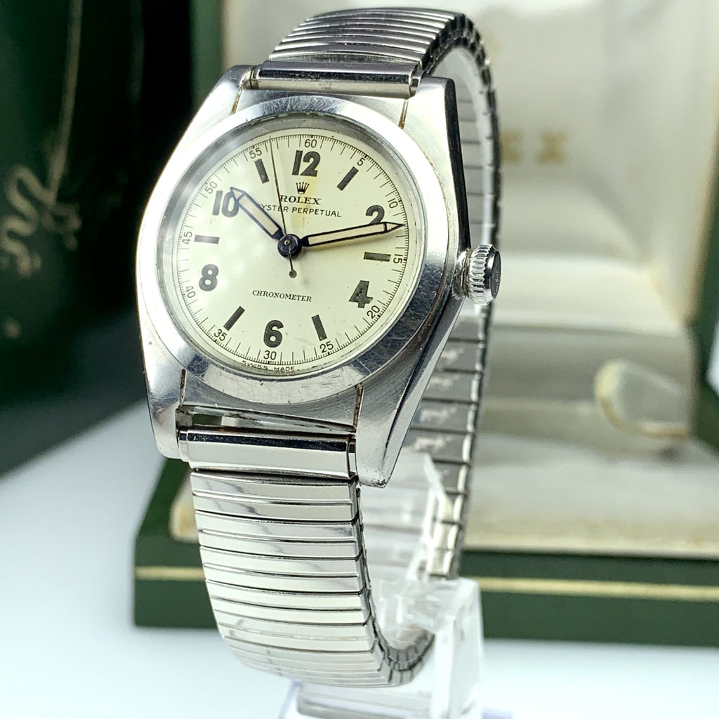 1940’s Vintage Rolex Oyster Perpetual 2940 Bubbleback Rhodium Dial