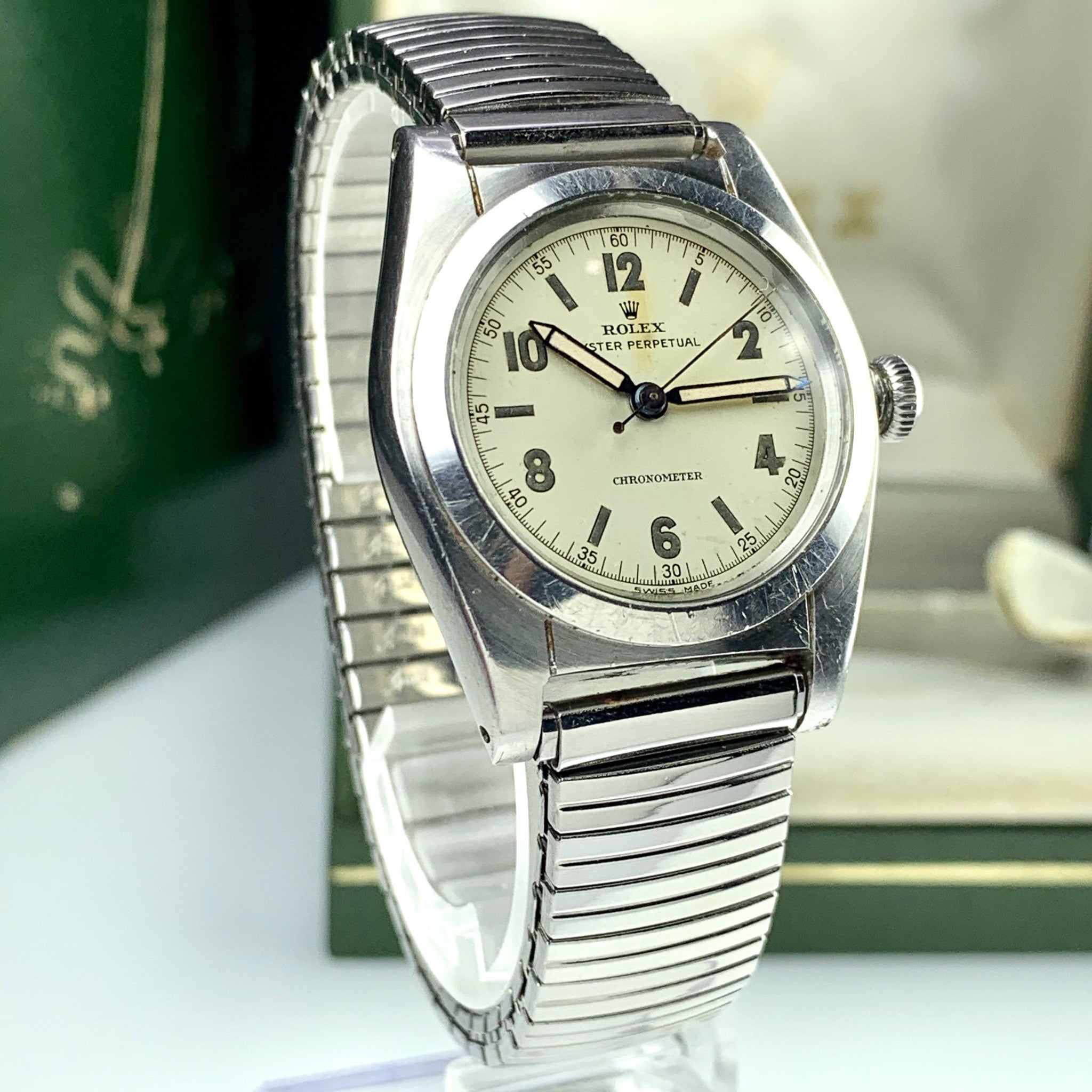 1940’s Vintage Rolex Oyster Perpetual 2940 Bubbleback Rhodium Dial
