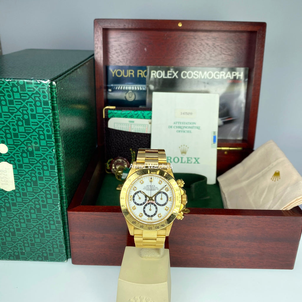 1988 Vintage Rolex Daytona 16528 Zenith Porcelain Diamonds 4 line Dial R Serial Full Set Paper Box