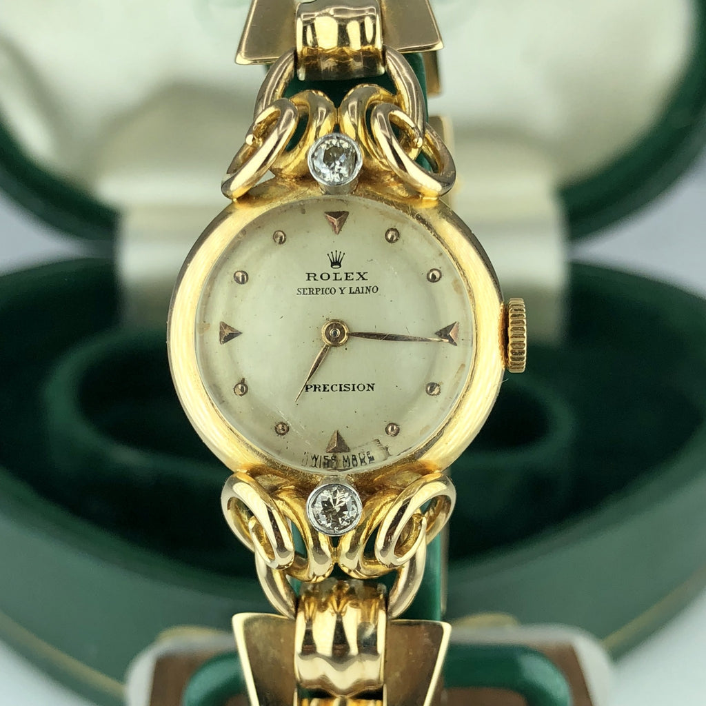 1960 Vintage Unique Rolex Ladies 8161 Diamond Serpico Y Laino 18k Gold With Box