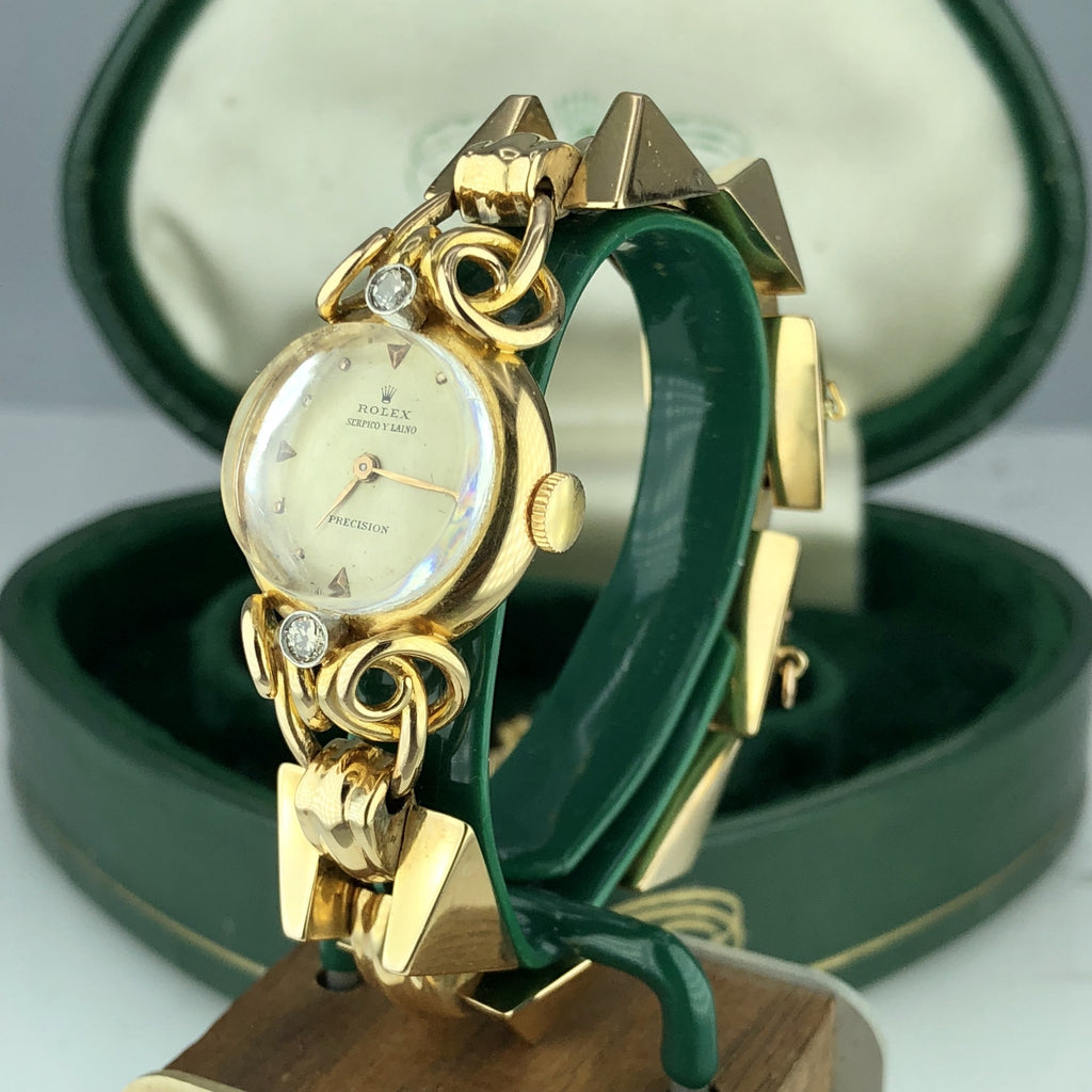 1960 Vintage Unique Rolex Ladies 8161 Diamond Serpico Y Laino 18k Gold With Box