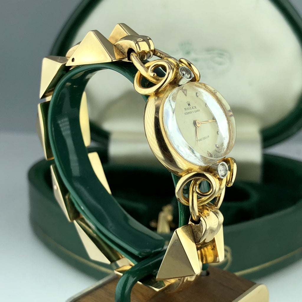 1960 Vintage Unique Rolex Ladies 8161 Diamond Serpico Y Laino 18k Gold With Box