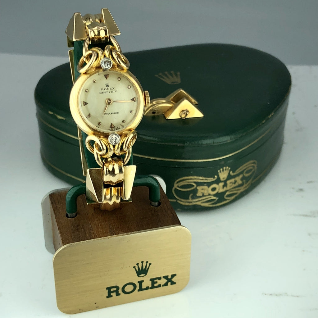 1960 Vintage Unique Rolex Ladies 8161 Diamond Serpico Y Laino 18k Gold With Box