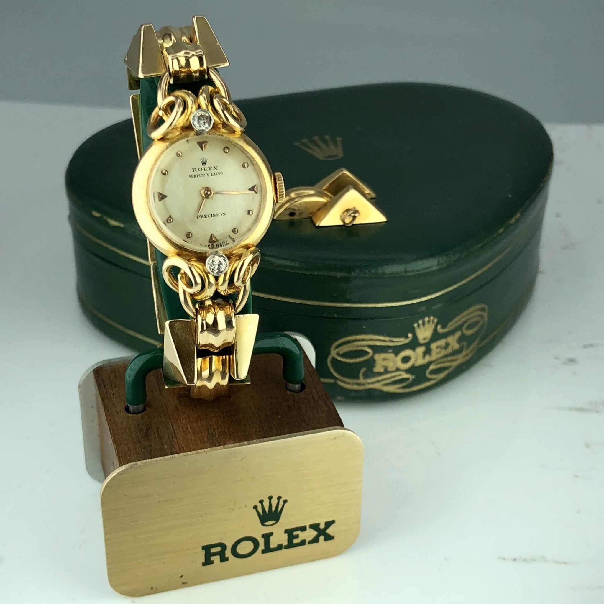 1960 Vintage Unique Rolex Ladies 8161 Diamond Serpico Y Laino 18k Gold With Box