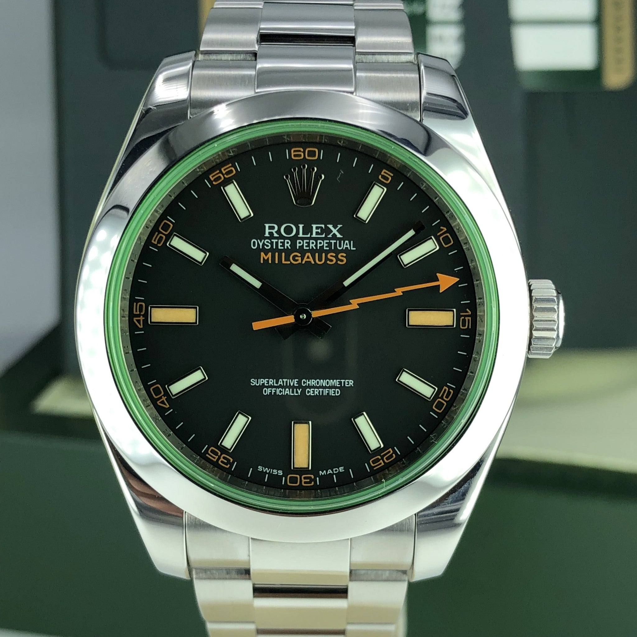 2011 Rolex Milgauss 116400 GV Green With Box And Card Full Set Mint Condition