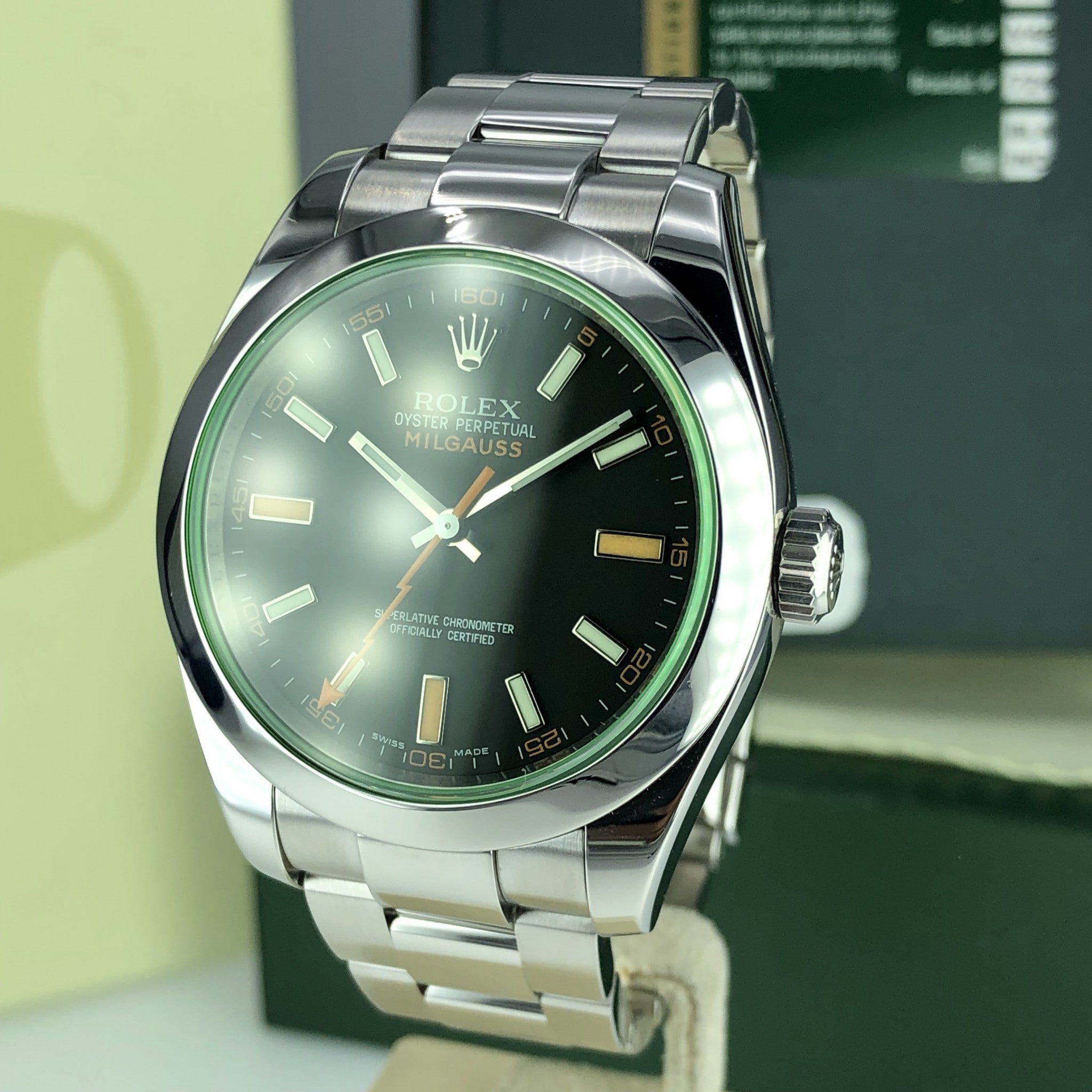 2011 Rolex Milgauss 116400 GV Green With Box And Card Full Set Mint Condition