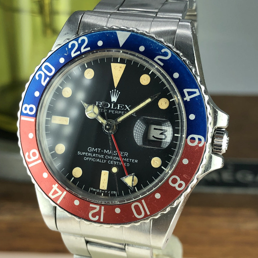 1978 Vintage Rolex GMT Master 1675 Heavy Patina Dial Orange Insert Unpolished