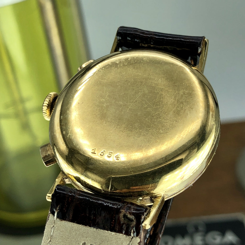 1940’s Vintage Minerva Chronograph Solid 18k Gold Cal. 13-20CH 2 Register