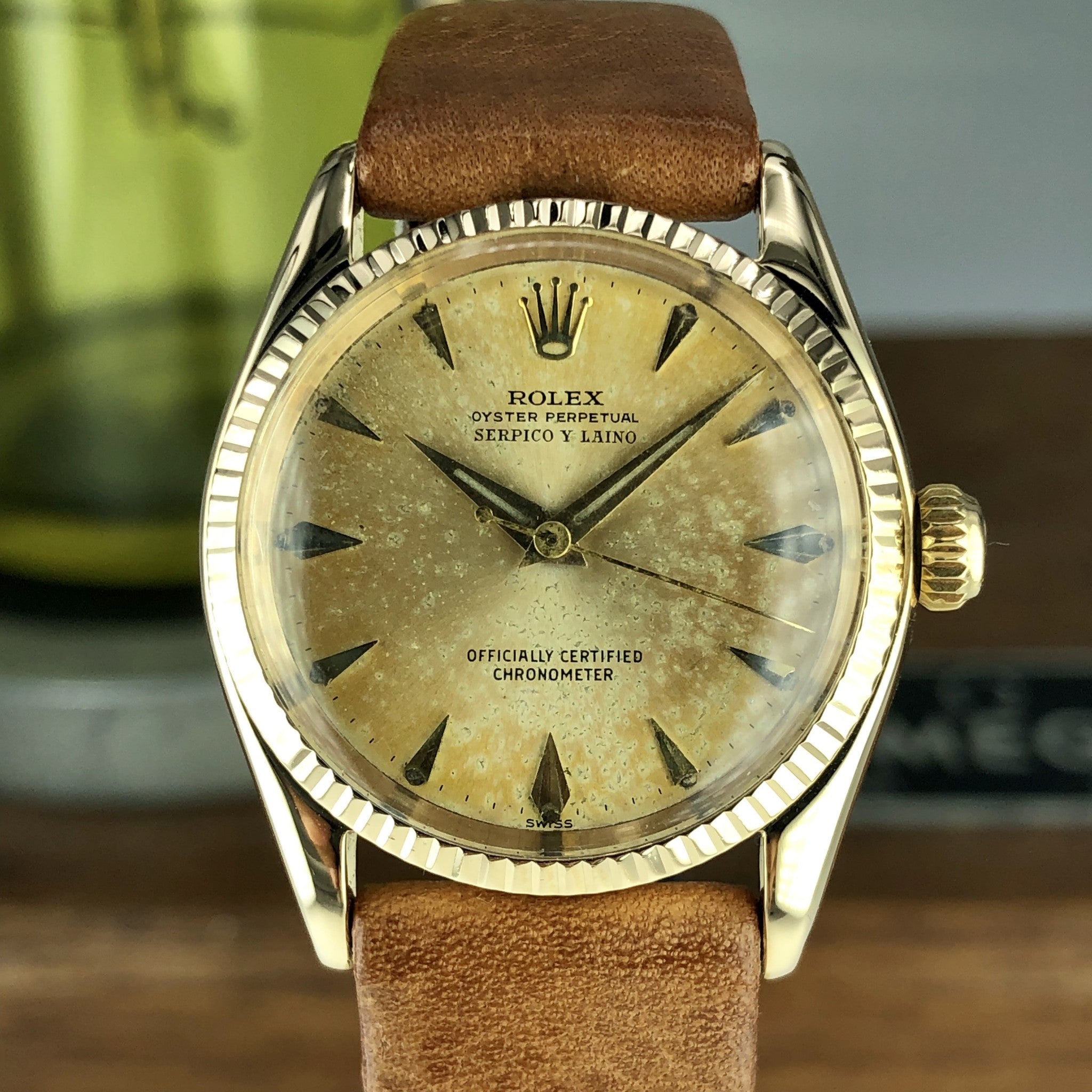 1954 Vintage Rolex 6551 Oyster Perpetual Serpico Y Laino 18k Gold With Box