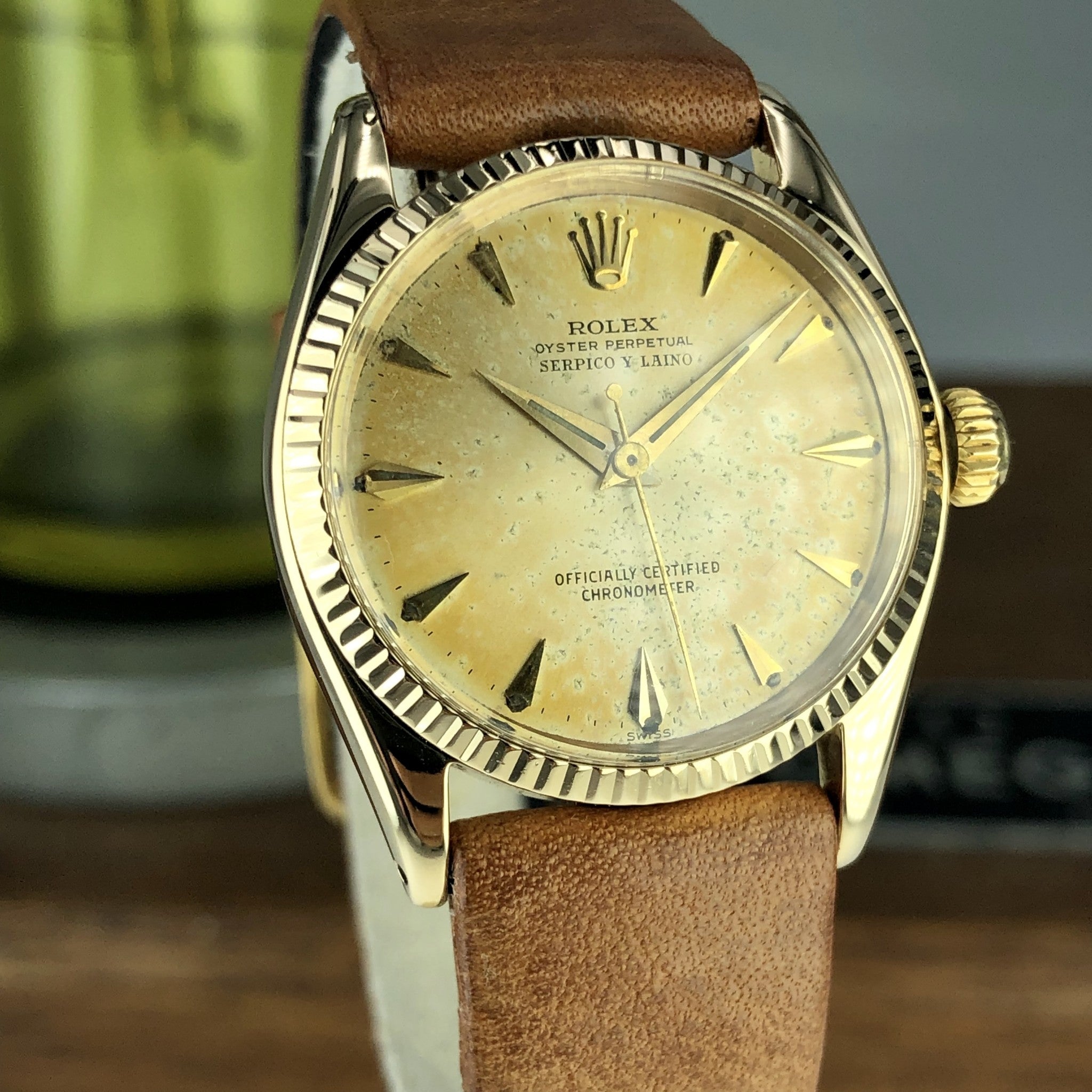1954 Vintage Rolex 6551 Oyster Perpetual Serpico Y Laino 18k Gold With Box