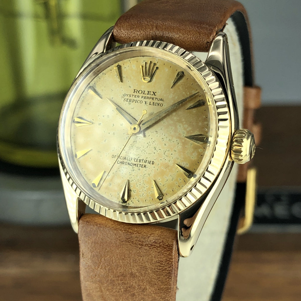 1954 Vintage Rolex 6551 Oyster Perpetual Serpico Y Laino 18k Gold With Box