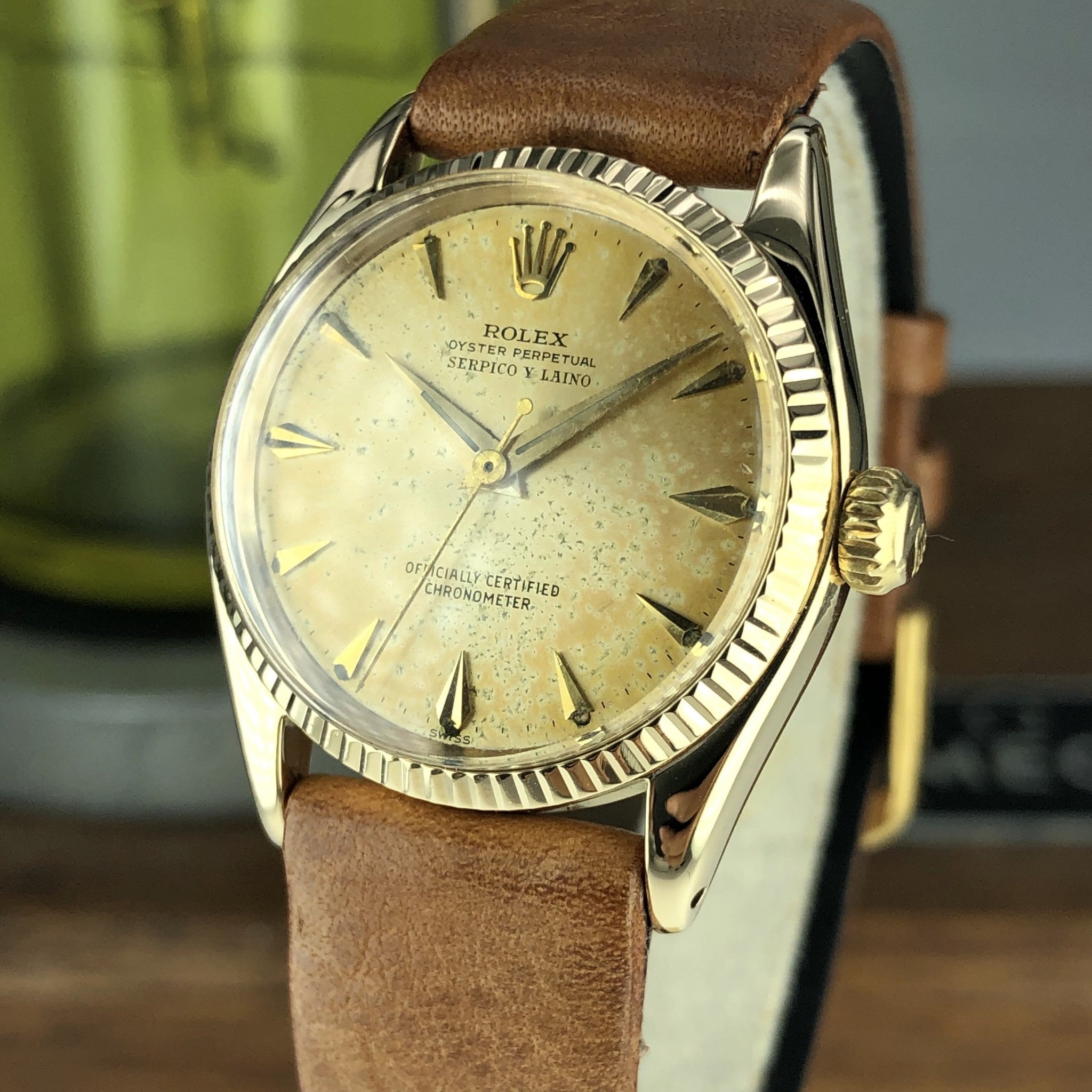 1954 Vintage Rolex 6551 Oyster Perpetual Serpico Y Laino 18k Gold With Box