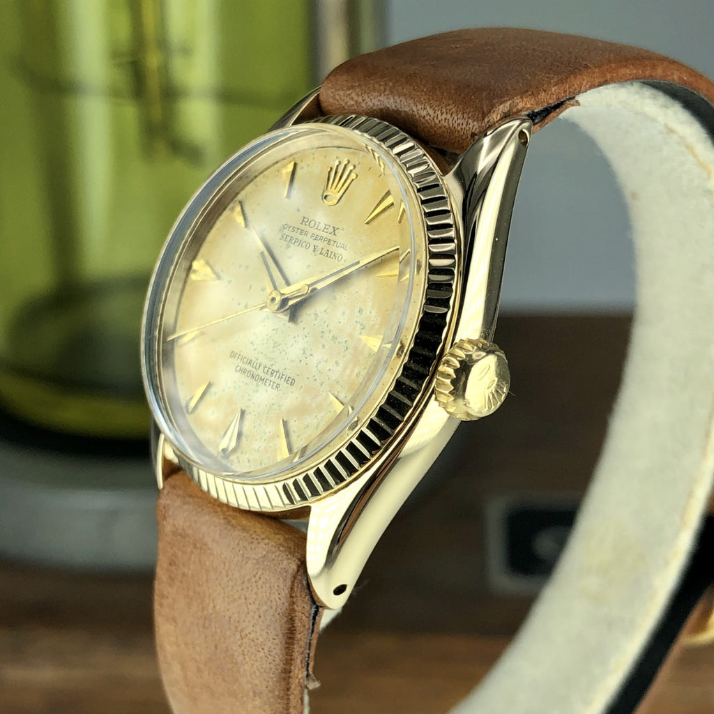 1954 Vintage Rolex 6551 Oyster Perpetual Serpico Y Laino 18k Gold With Box