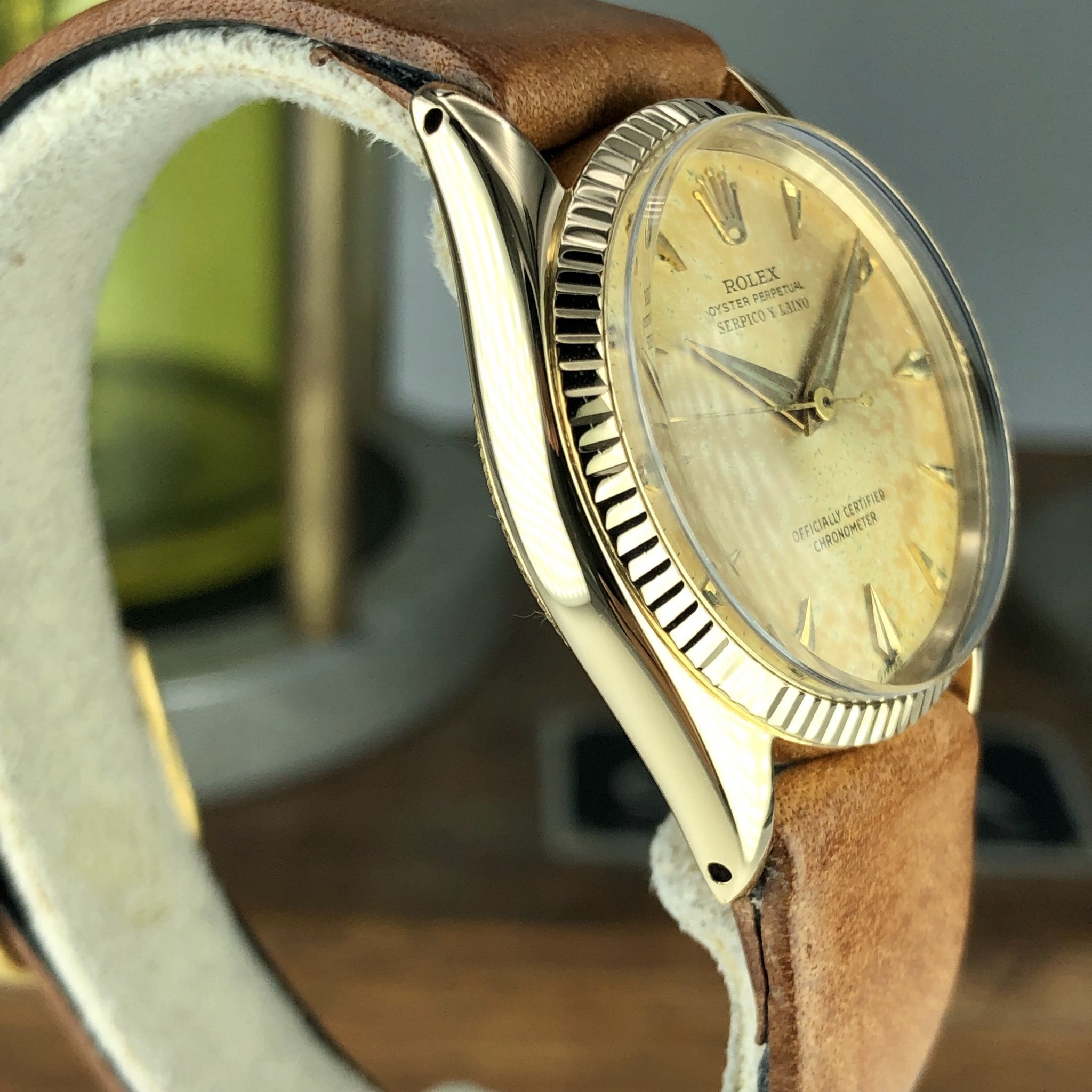 1954 Vintage Rolex 6551 Oyster Perpetual Serpico Y Laino 18k Gold With Box