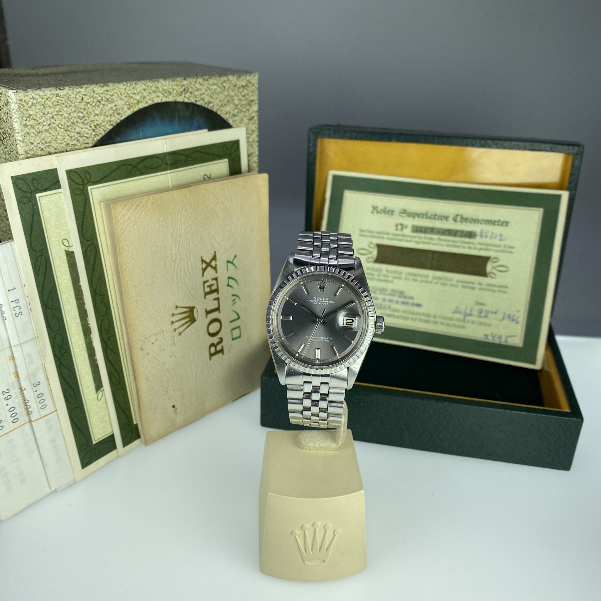 1966 Vintage Rolex Datejust 1603 Gray Dial W/ Box & Papers Full & Service Papers