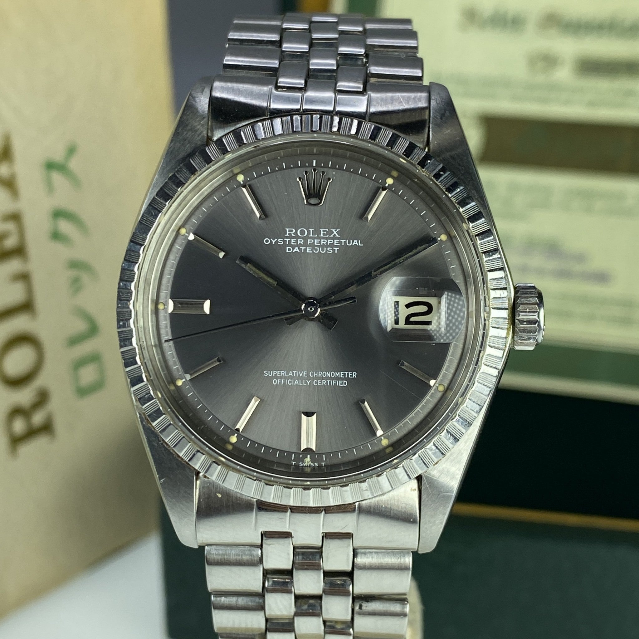 1966 Vintage Rolex Datejust 1603 Gray Dial W/ Box & Papers Full & Service Papers