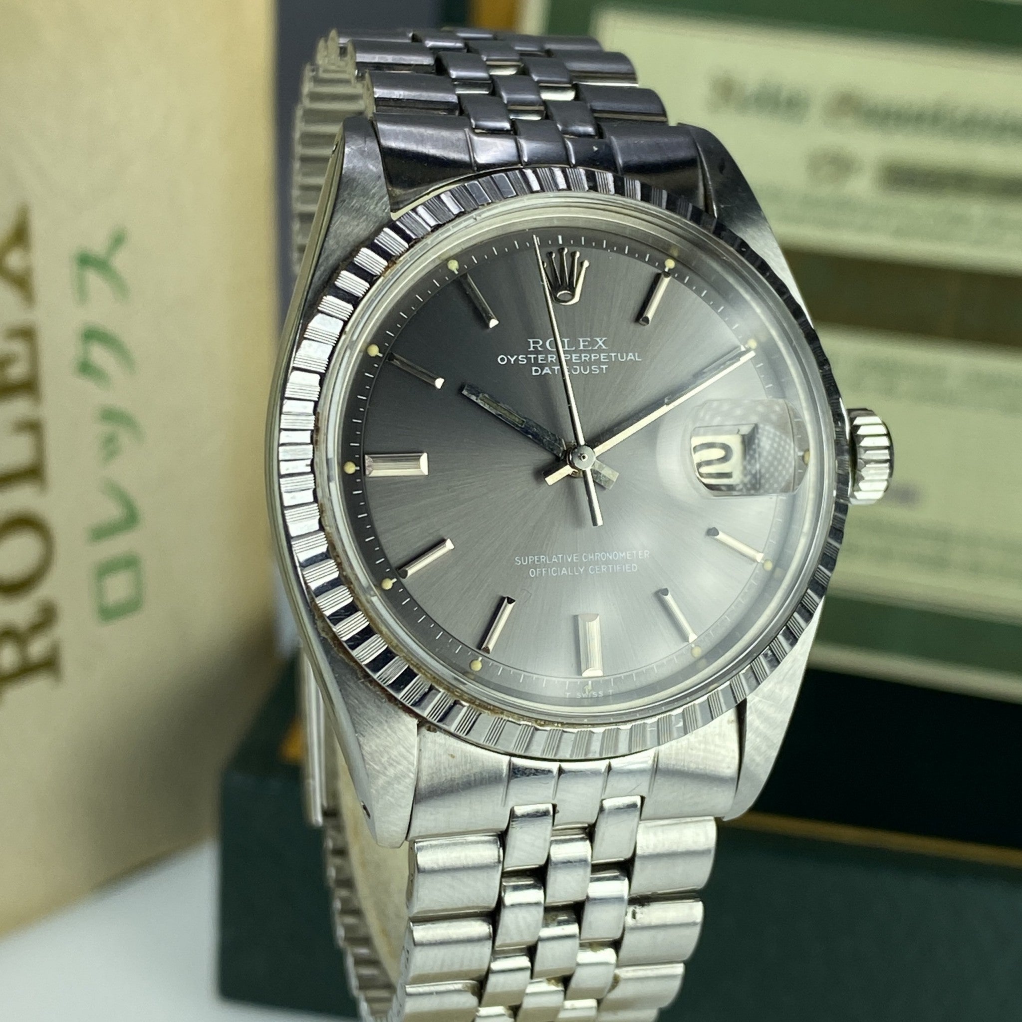 1966 Vintage Rolex Datejust 1603 Gray Dial W/ Box & Papers Full & Service Papers