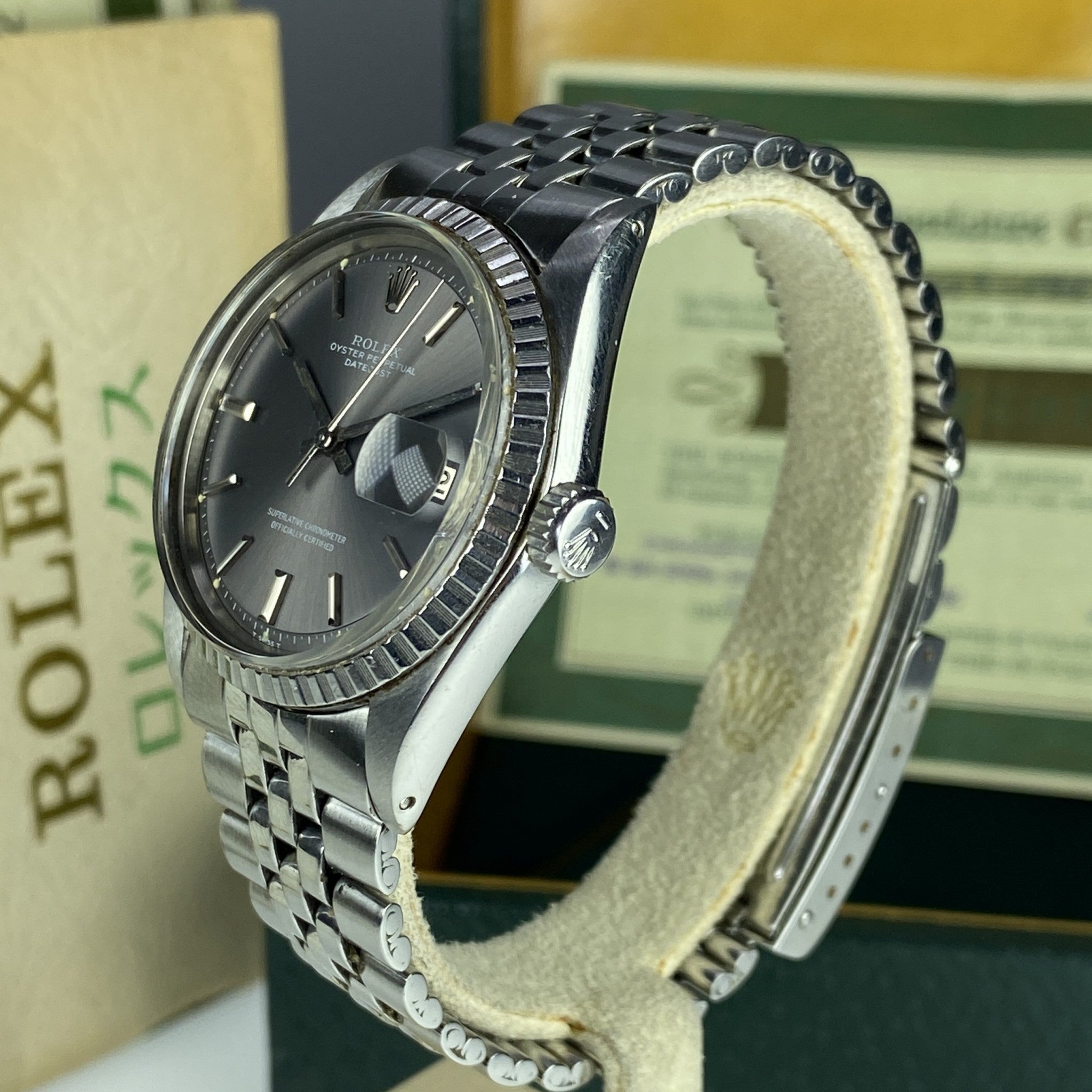 1966 Vintage Rolex Datejust 1603 Gray Dial W/ Box & Papers Full & Service Papers