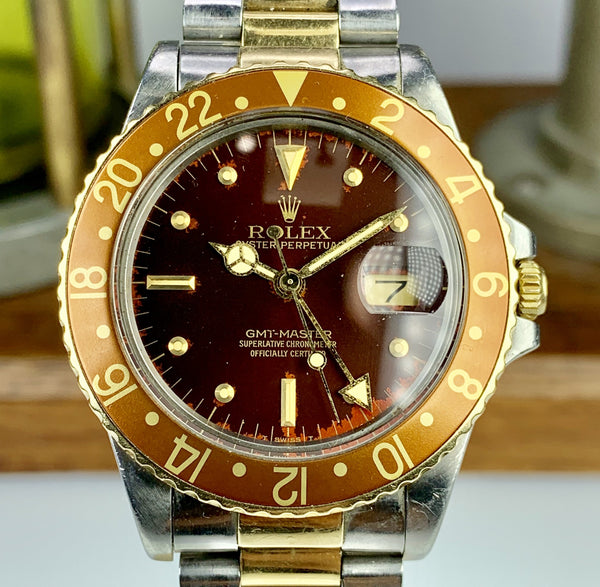 1980 Vintage Rolex 16753 GMT-Master Tone Gold & Steel Unpolished Rootbeer