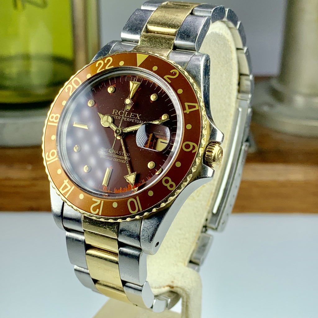 1980 Vintage Rolex 16753 GMT-Master Tone Gold & Steel Unpolished Rootbeer