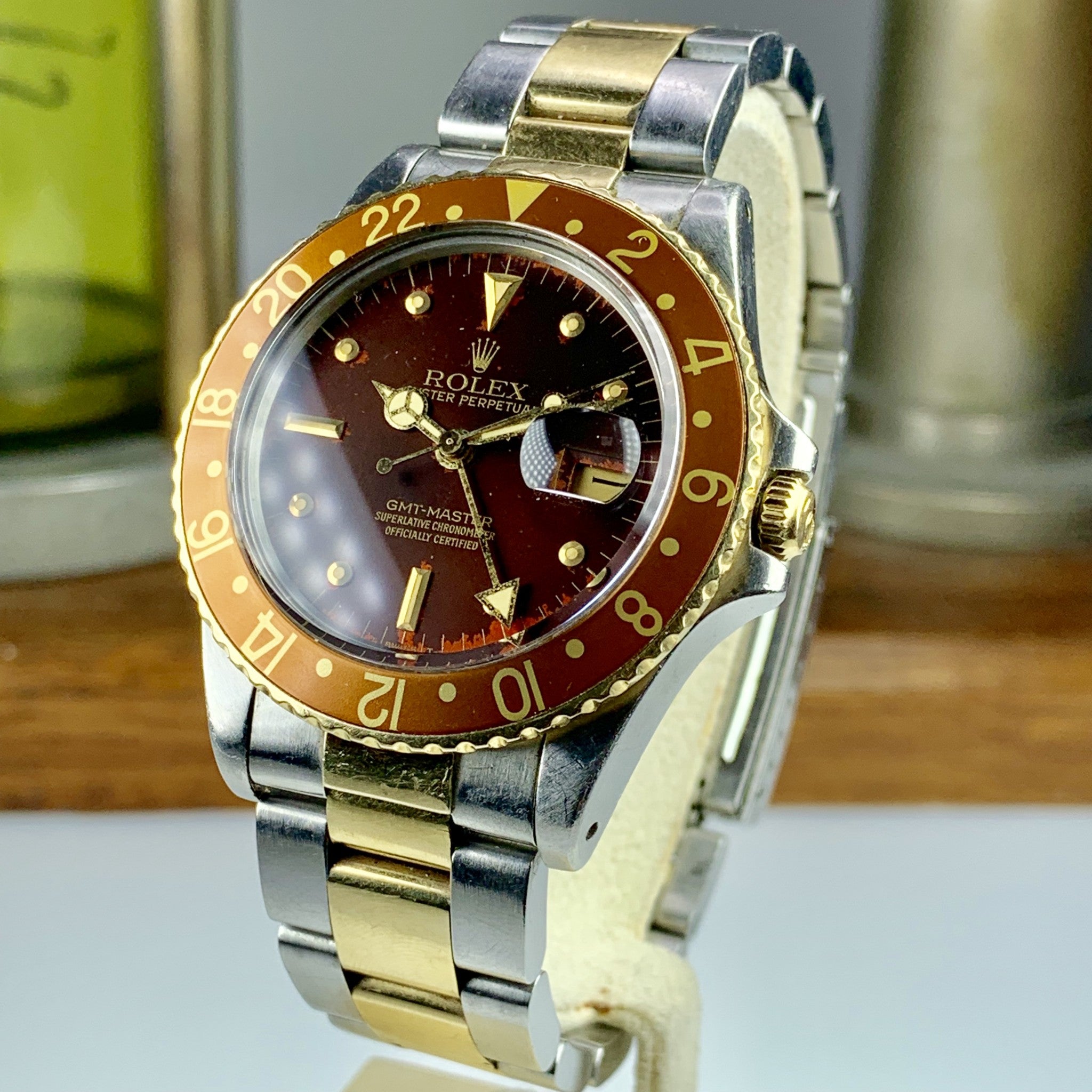 1980 Vintage Rolex 16753 GMT-Master Tone Gold & Steel Unpolished Rootbeer