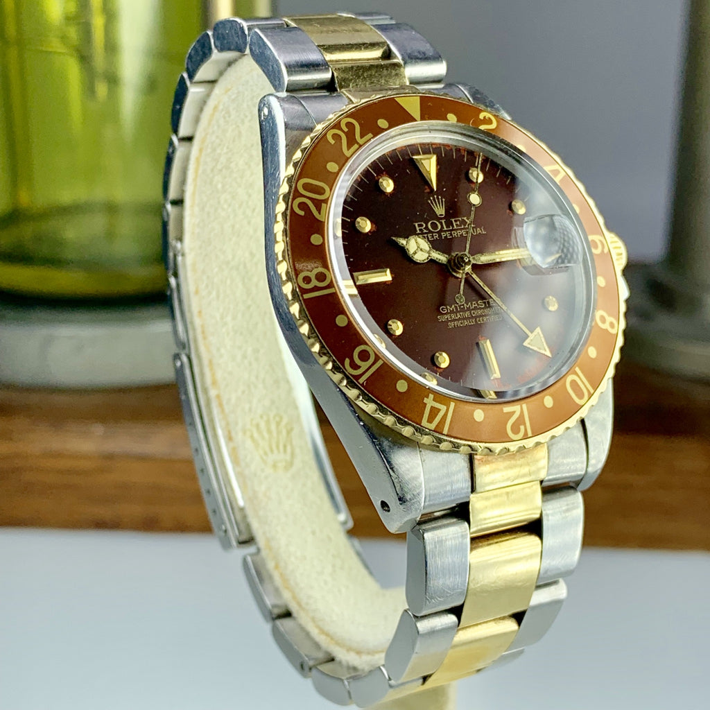 1980 Vintage Rolex 16753 GMT-Master Tone Gold & Steel Unpolished Rootbeer