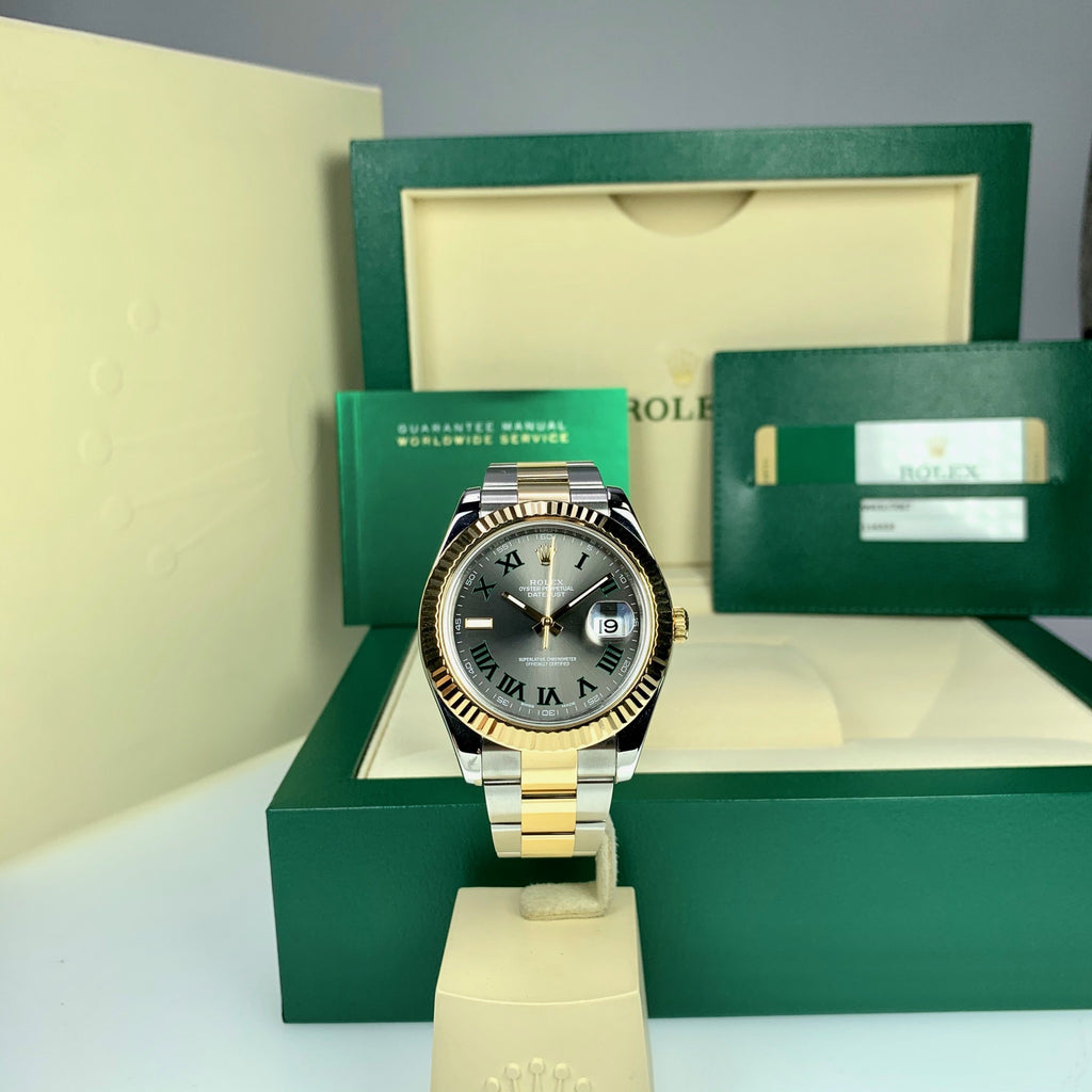 2016 Rolex Datejust II 116333 41mm Gray Green Roman Box & Card Full Set