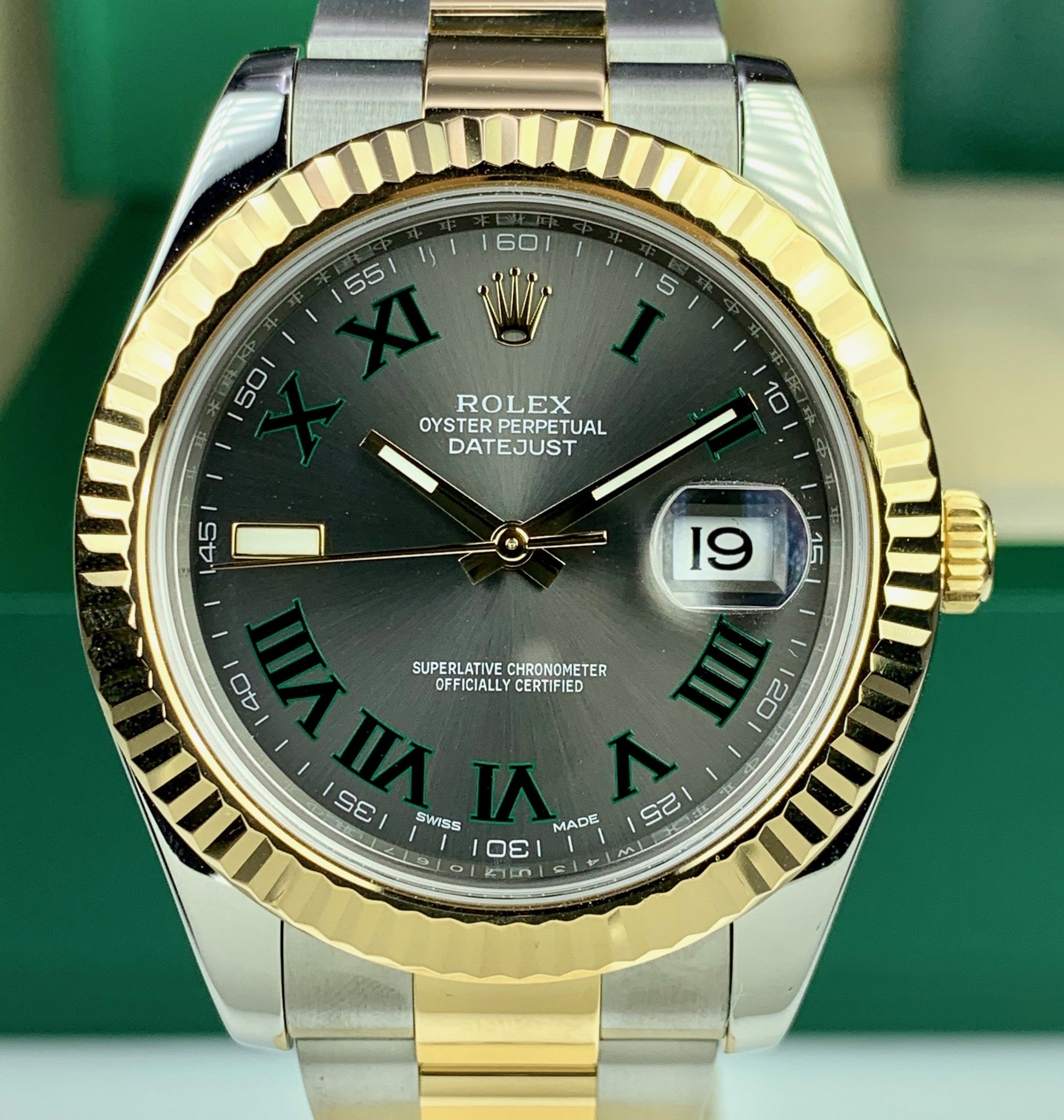 2016 Rolex Datejust II 116333 41mm Gray Green Roman Box & Card Full Set