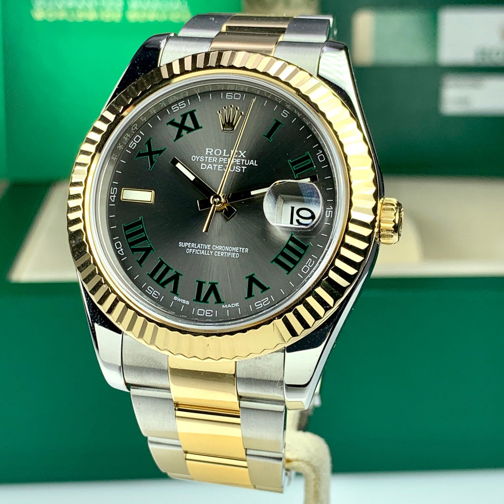 2016 Rolex Datejust II 116333 41mm Gray Green Roman Box & Card Full Set