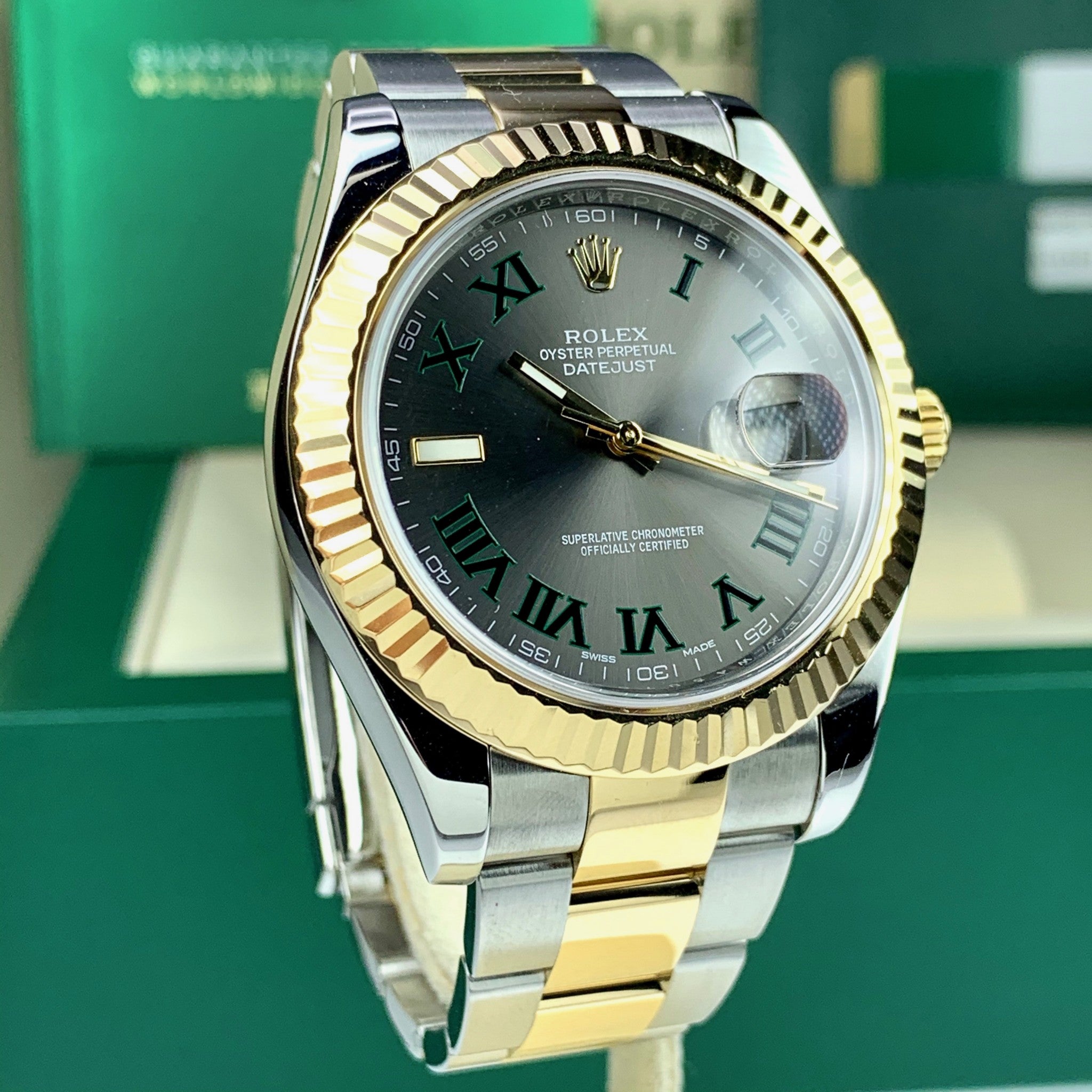 2016 Rolex Datejust II 116333 41mm Gray Green Roman Box & Card Full Set