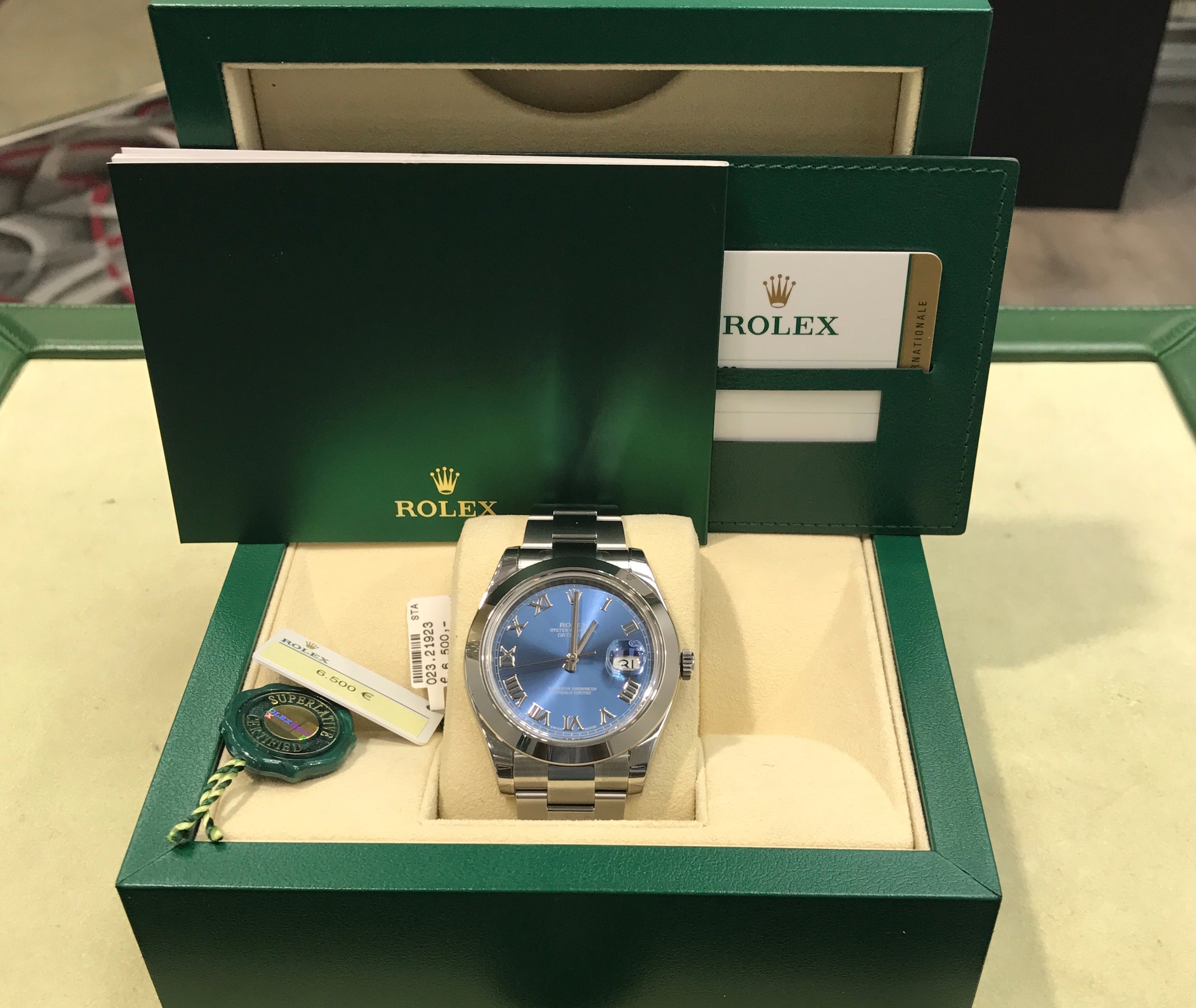 Unworn Rolex 116300 Datejust II 41mm SS Blue Roman Dial box and card 2017