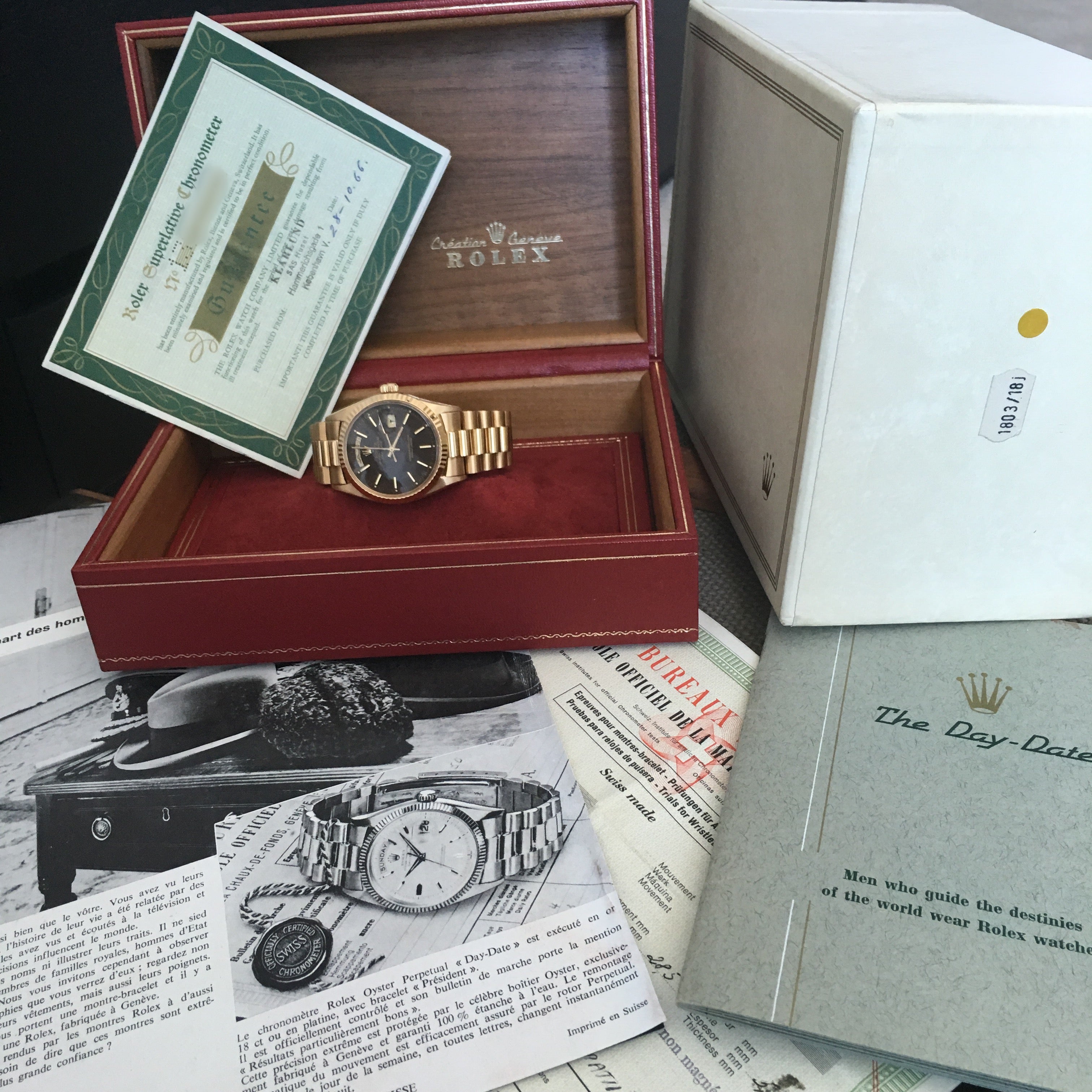 Rolex Day-Date 1803 Yellow Gold/Chocolate Arabic Dial (AKA PRESIDENT)-FULL SET