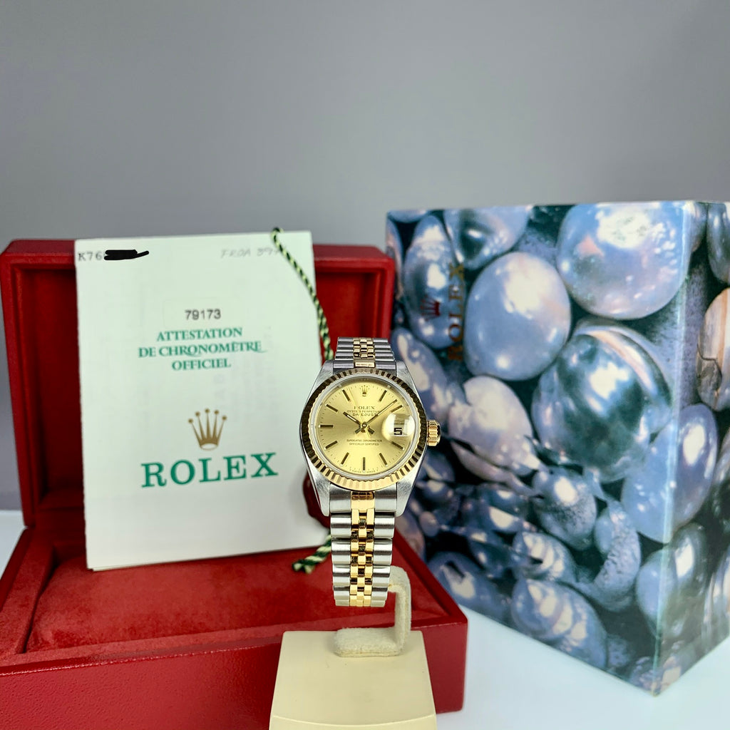 2002 Rolex Ladies DateJust Watch 18K Two Tone SS 79173 Full Set